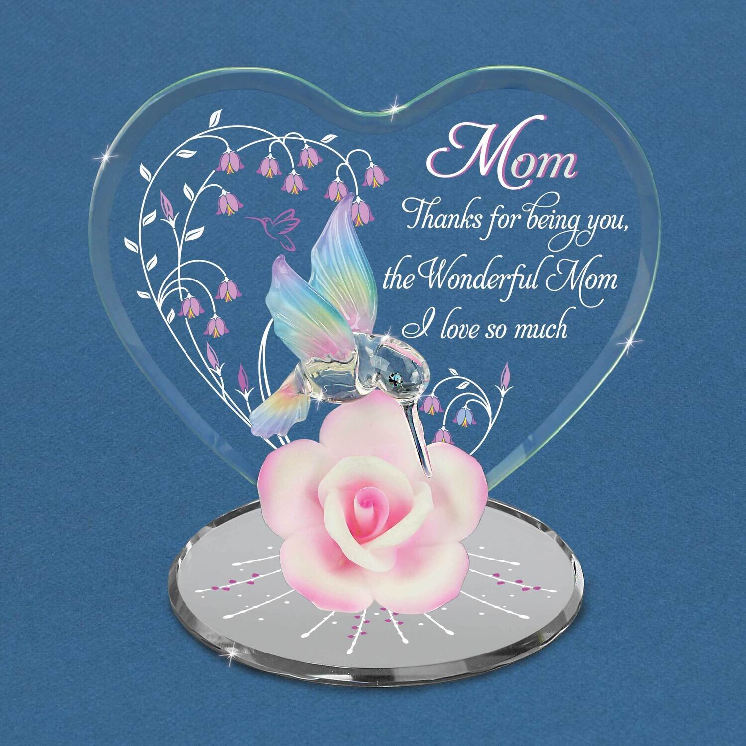 Wonderful Mom Hummingbird and Rose Glass Figurine GM21647