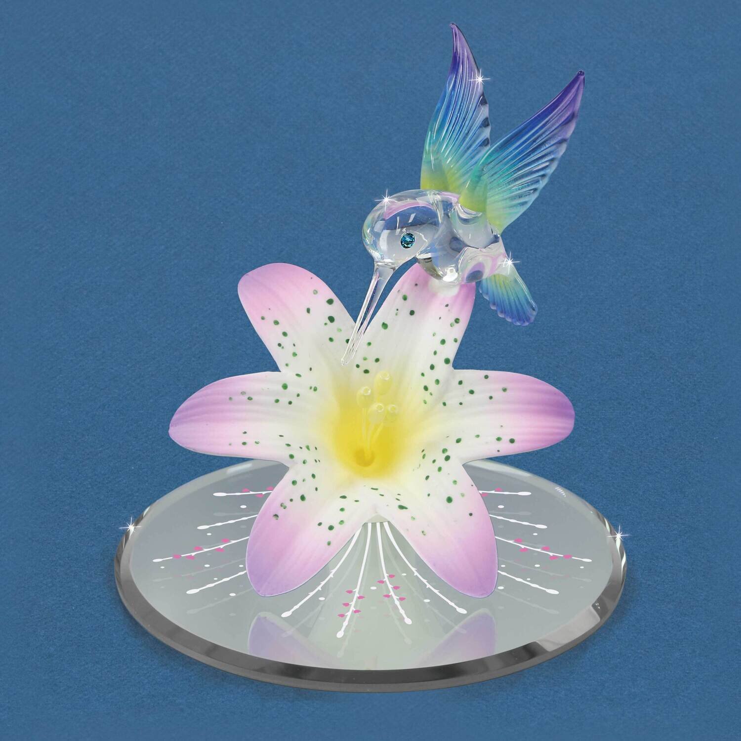 Rainbow Hummingbird & Lavender Lily with Base Glass Figurine GM21675