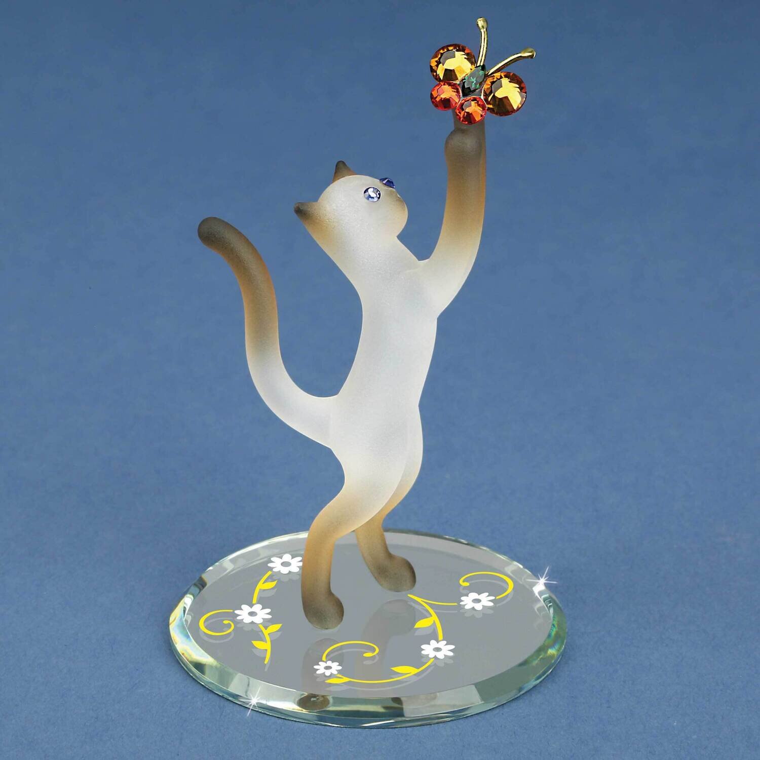 Siamese Cat and Butterfly Glass Figurine GM21681