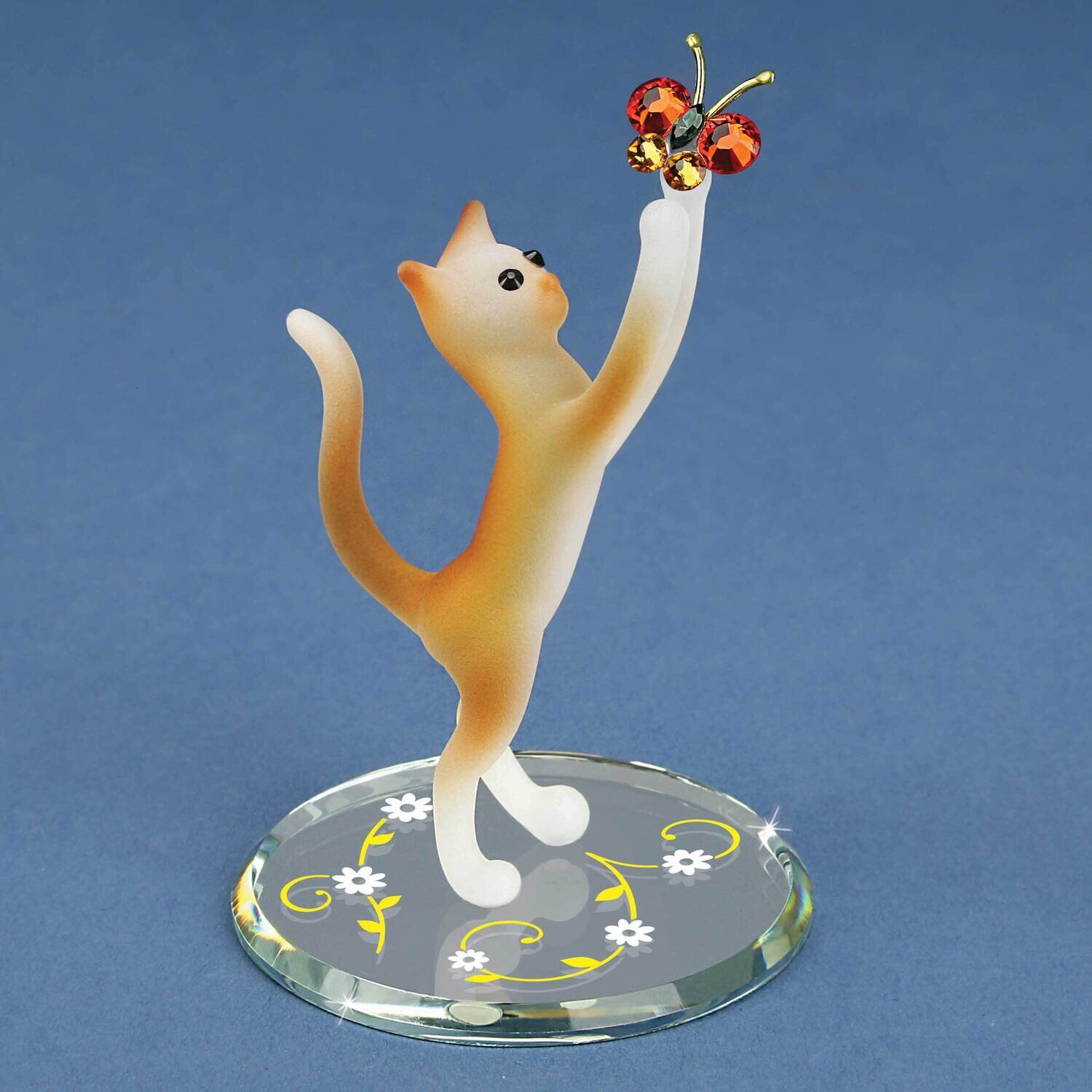 Tabby Cat and Butterfly Glass Figurine GM21682
