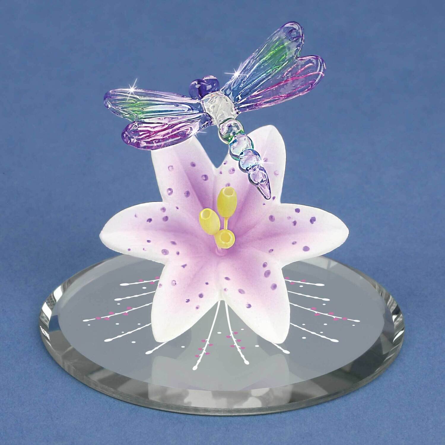 Dragonfly and Lavender Lily with Base Glass Figurine GM21696