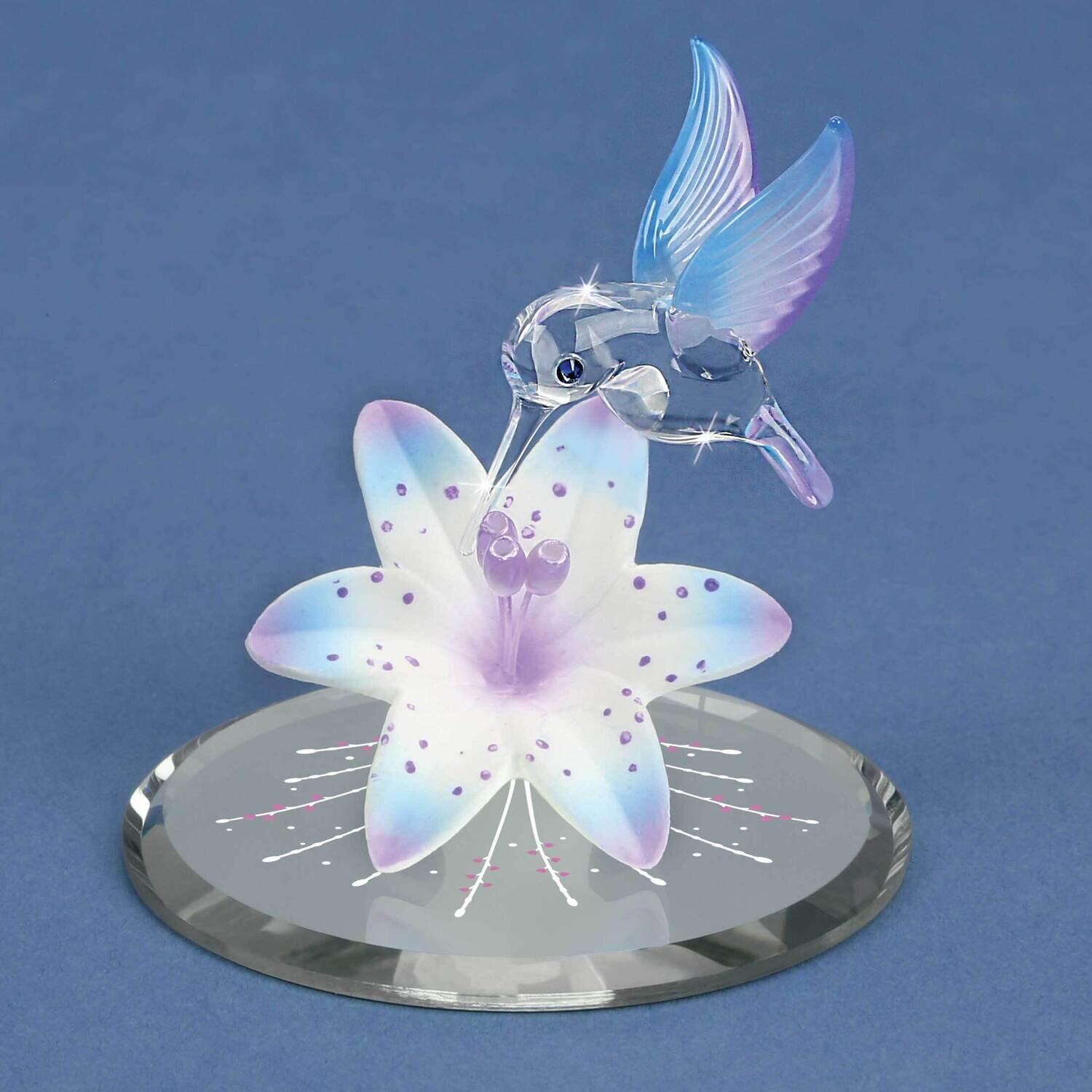 Hummingbird and Blue Lily with Base Glass Figurine GM21697