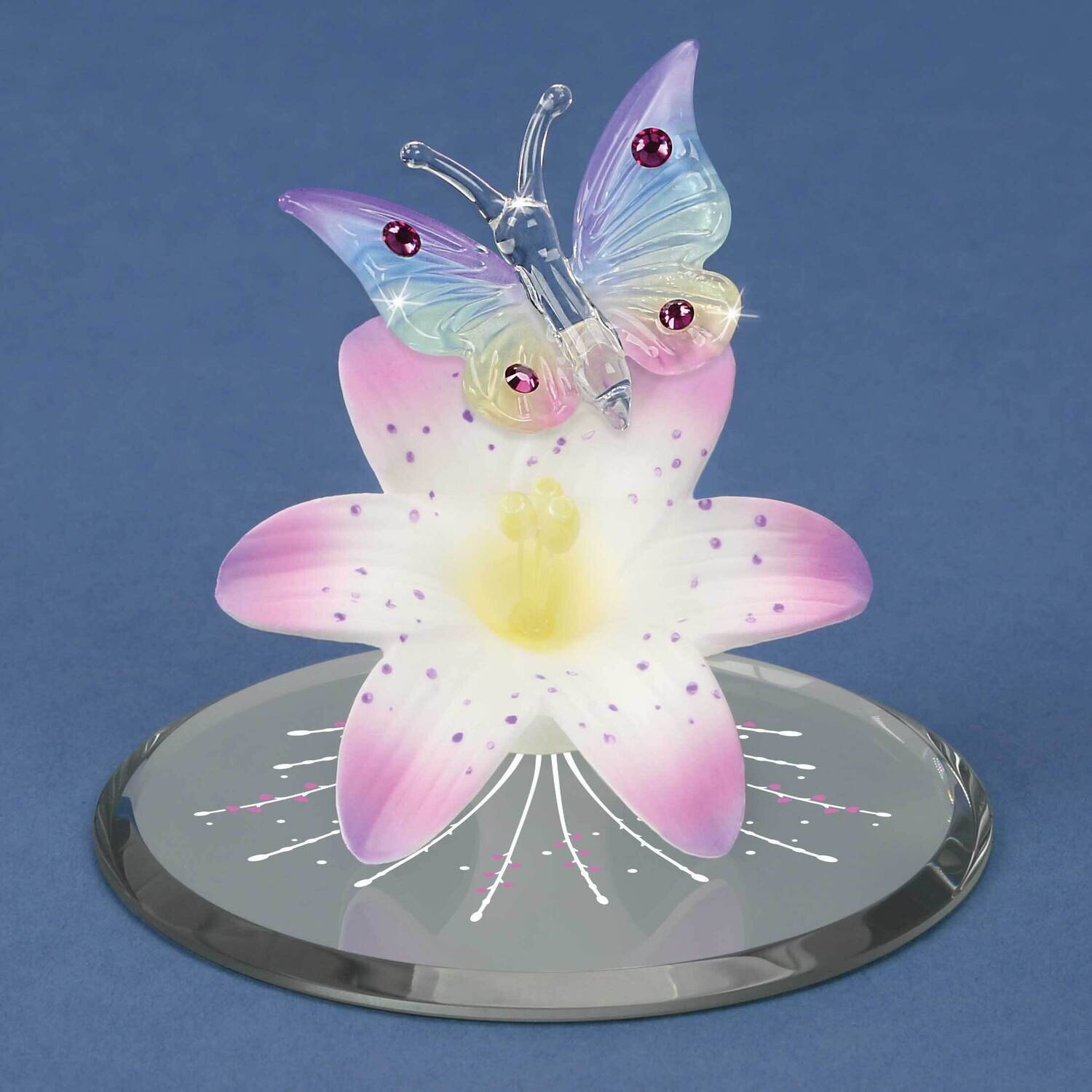 Butterfly and Lavender Lily with Base Glass Figurine GM21699