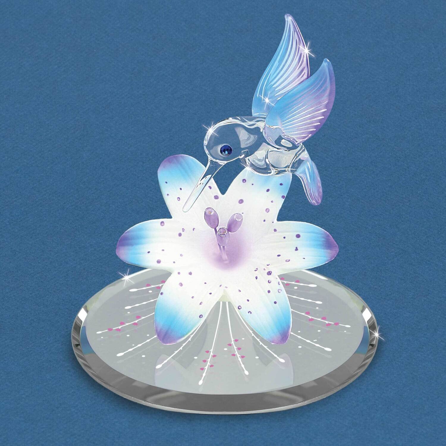 Blue Hummingbird and Blue Lily with Base Glass Figurine GM21700
