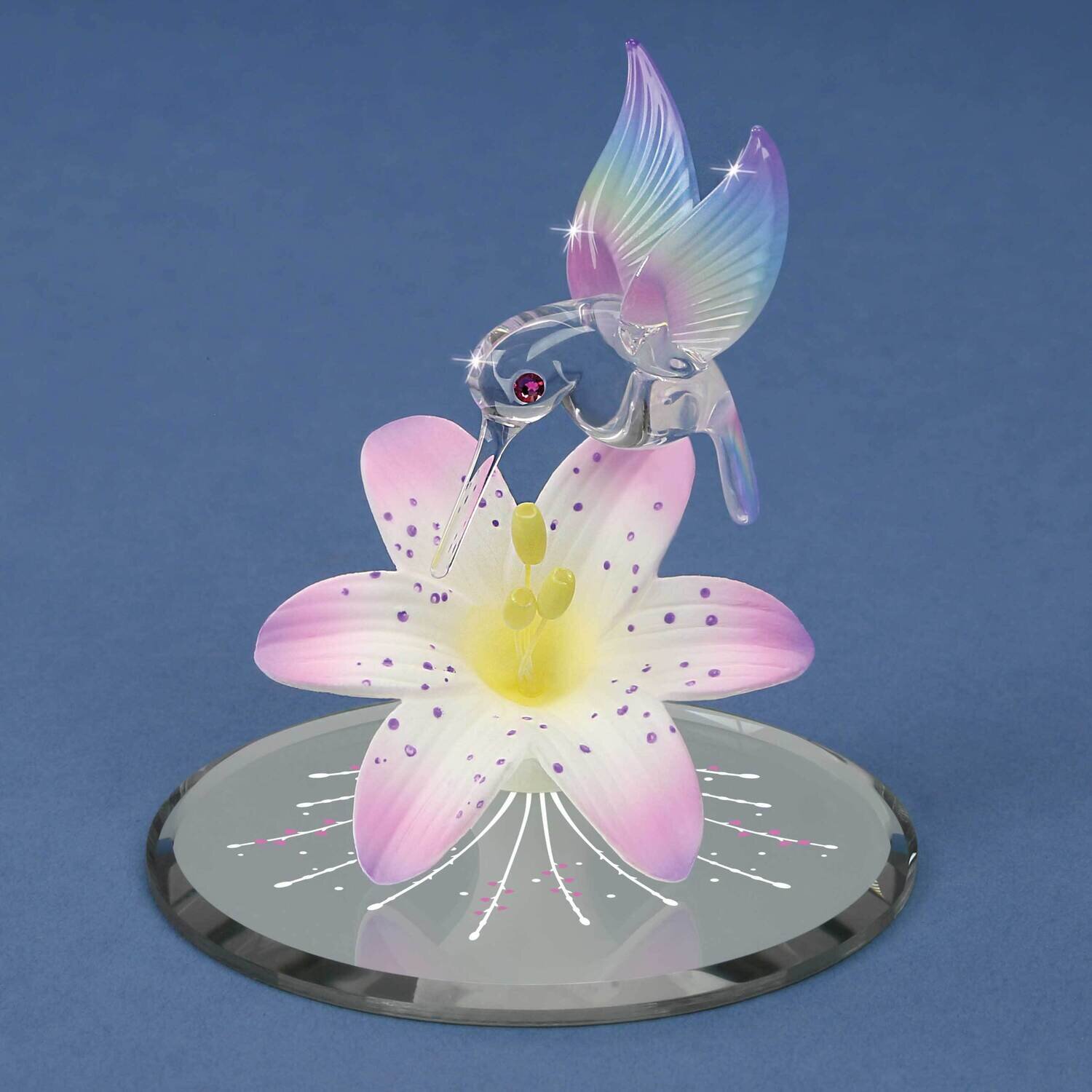 Hummingbird and Lavender Lily with Base Glass Figurine GM21701