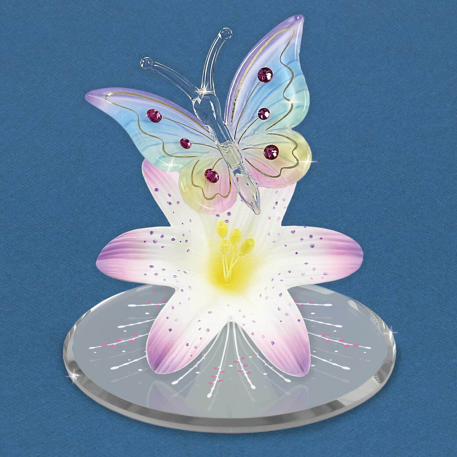 Rainbow Butterfly and Lavender Lily Glass with Base Figurine GM21702