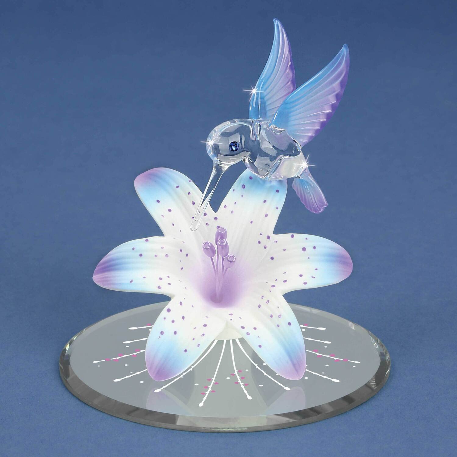 Blue and Purple Hummingbird and Lily with Base Glass Figurine GM21703