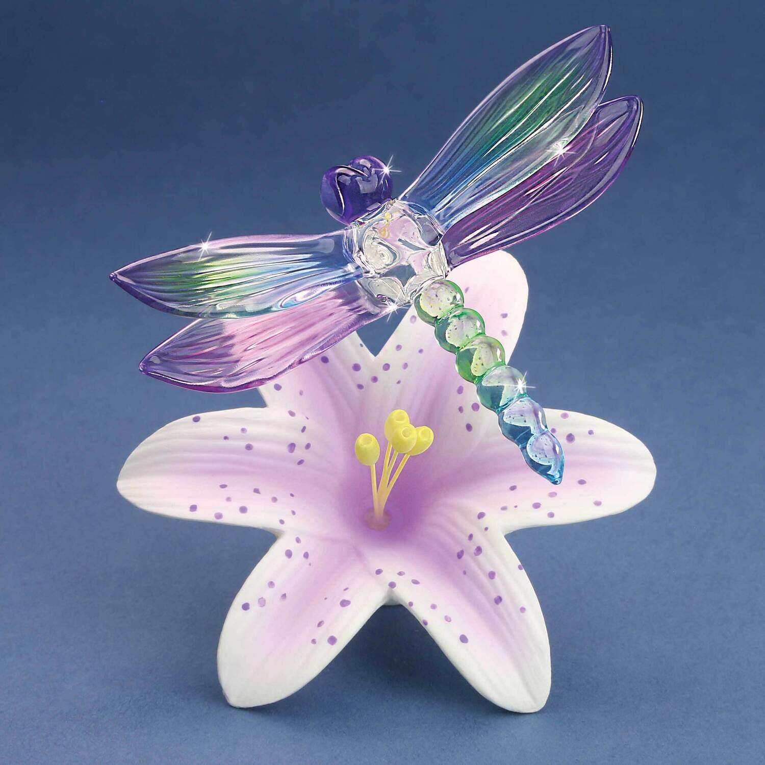 Dragonfly and Lavender Lily Glass Figurine GM21707
