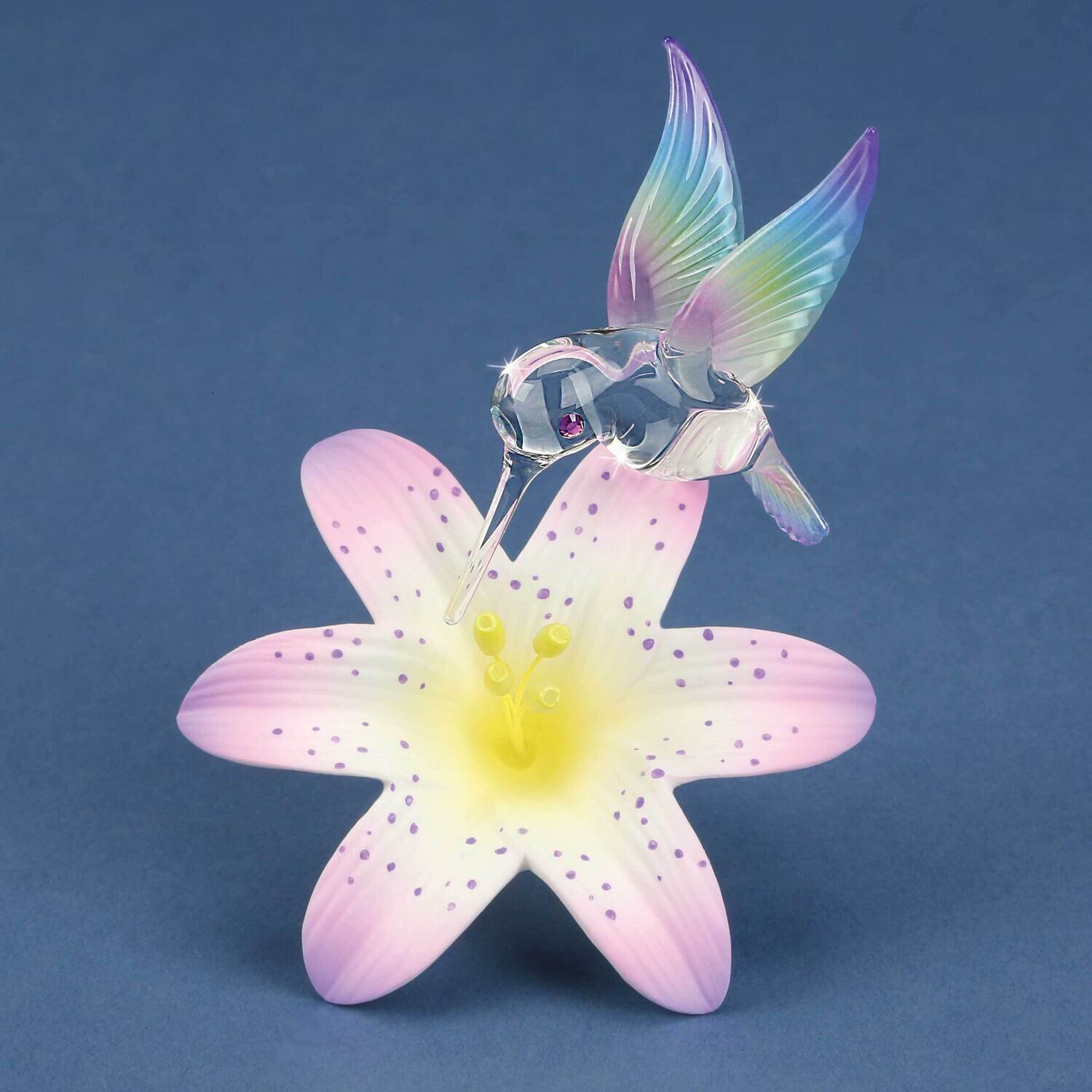 Hummingbird and Lavender Lily Glass Figurine GM21708