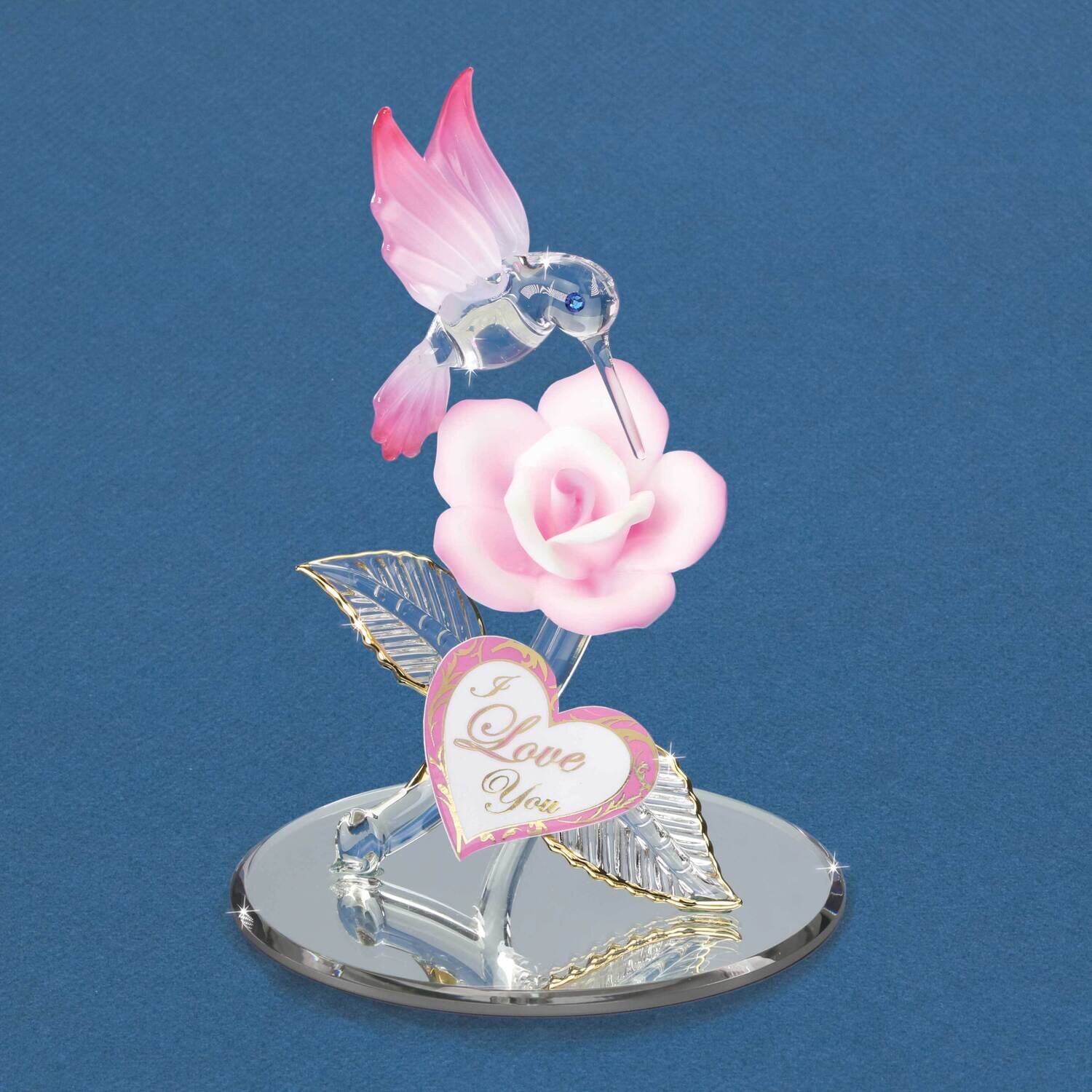 I Love You Pink Hummingbird and Rose Glass Figurine GM21714