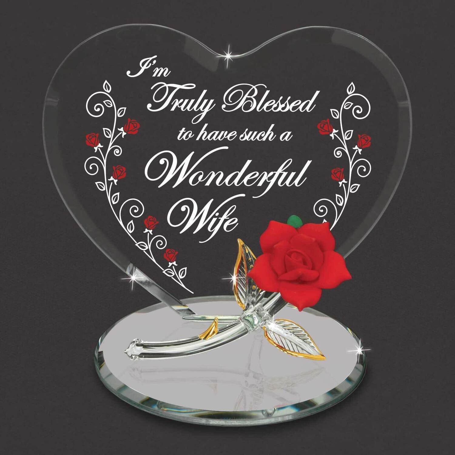 Truly Blessed Wonderful Wife Red Rose Glass Figurine GM21716