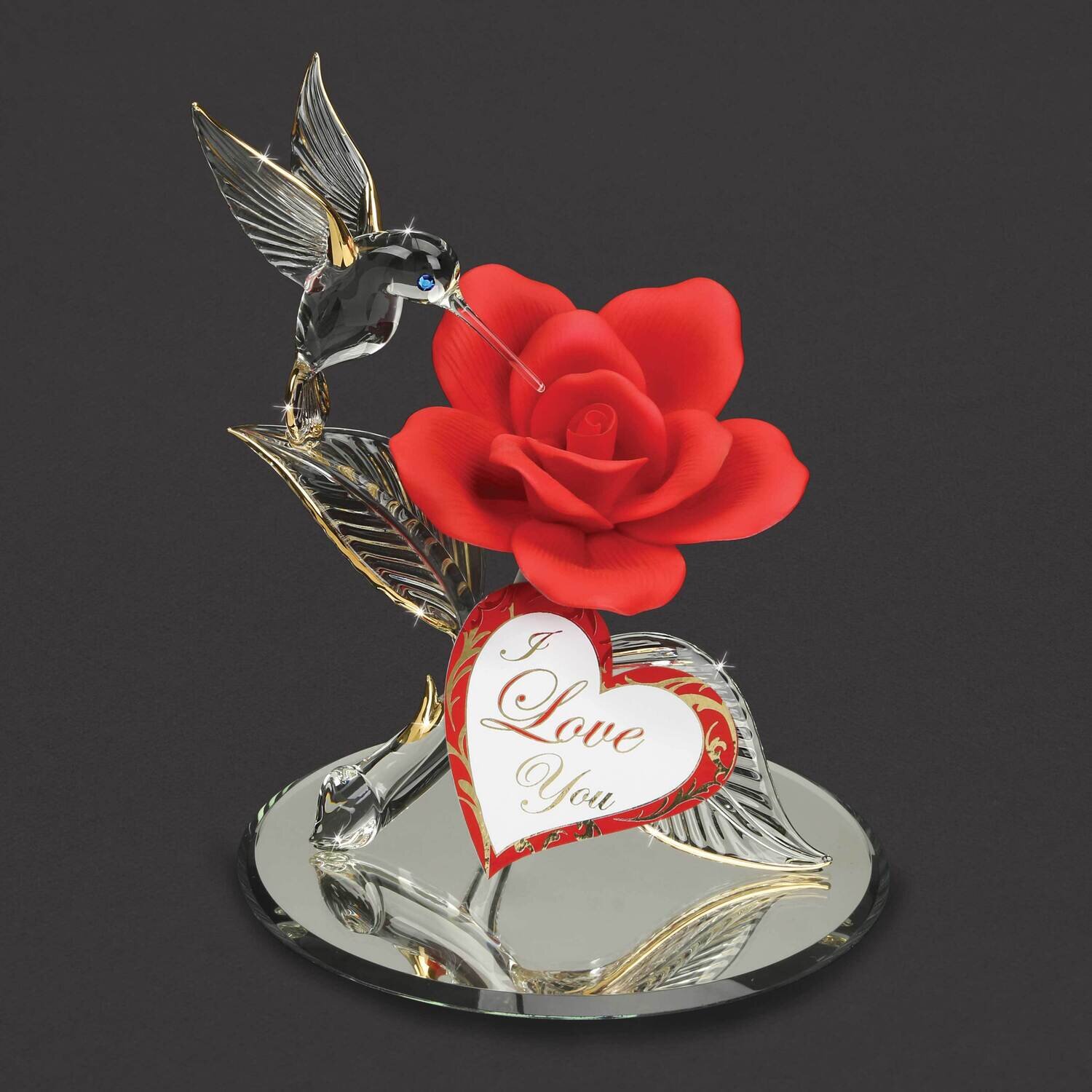 I Love You Hummingbird & Red Rose Glass Figurine GM21718