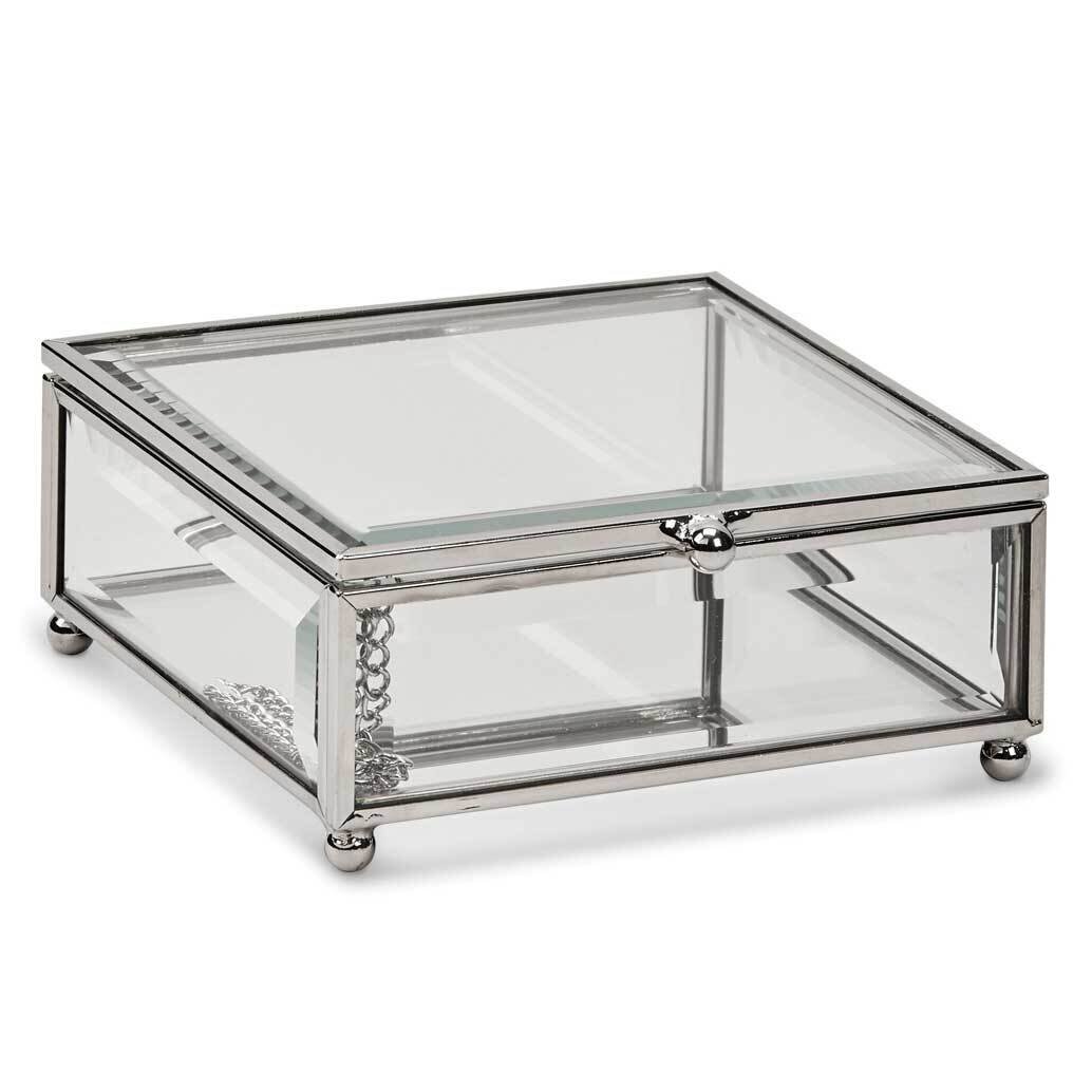 Large Square Silver-tone Claro Glass Box GM21818