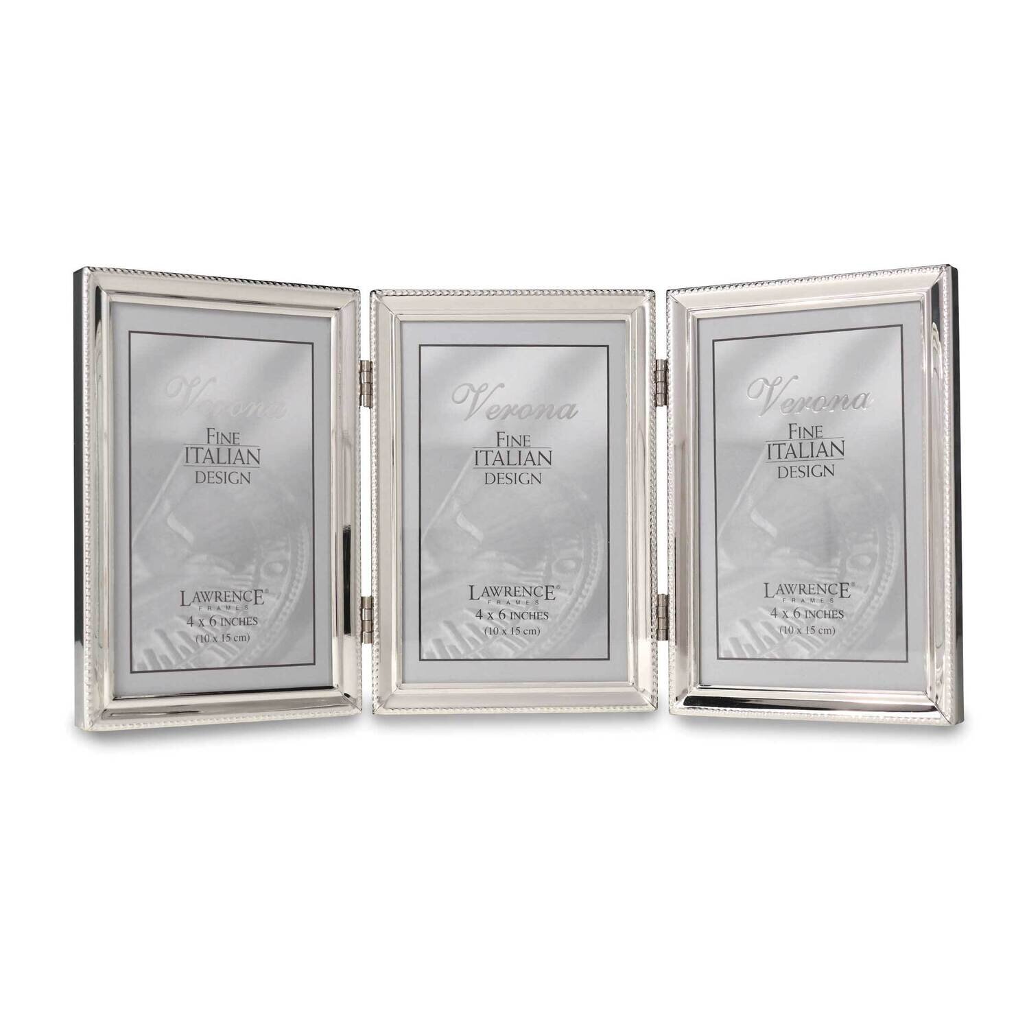 Polished Silver-plated 4 x 6 Inch Hinged Triple Picture Frame Bead Border Design GM22286, MPN: GM22…