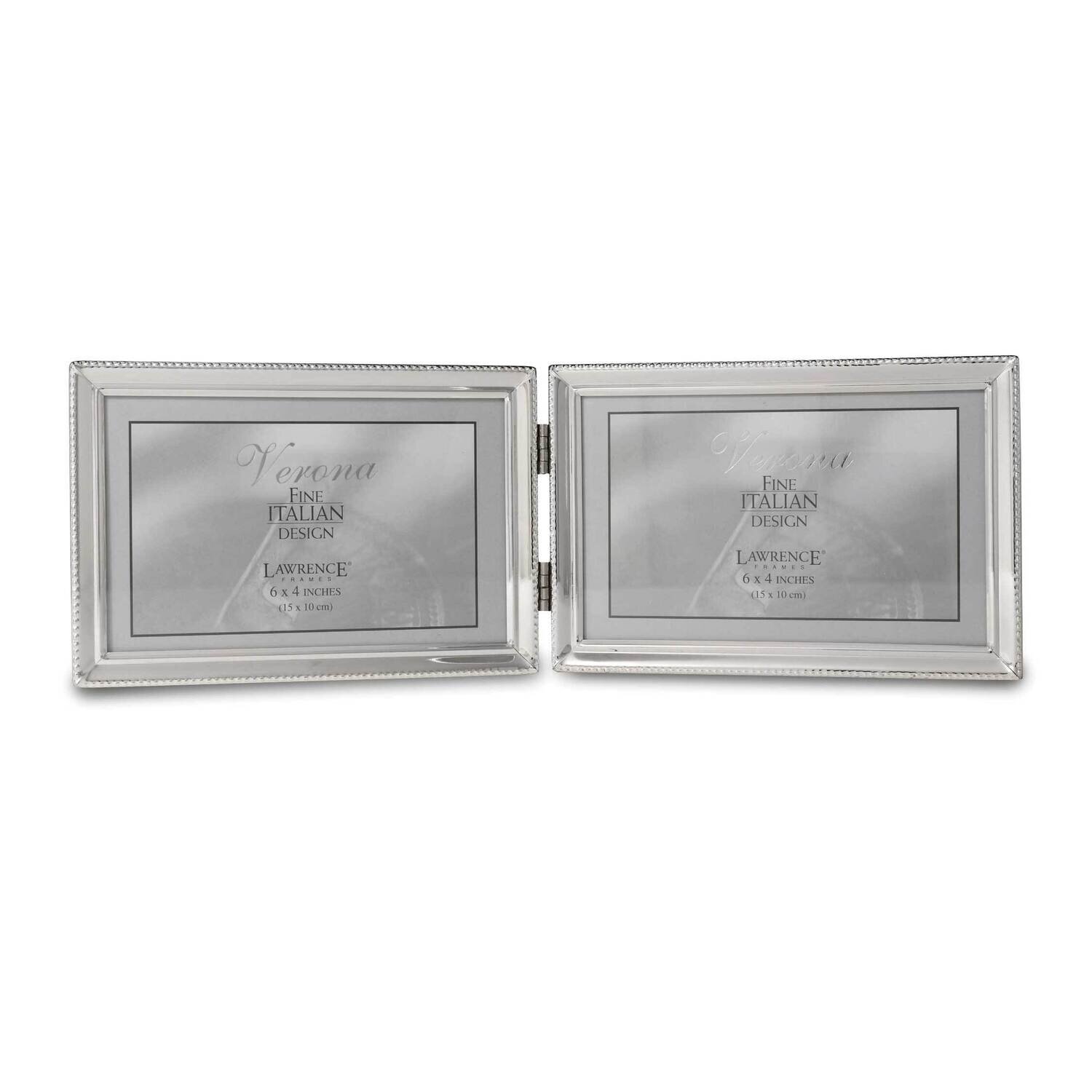 Polished Silver-plated 4 x 6 Inch Hinged Double Horizontal Picture Frame Bead Border GM22289