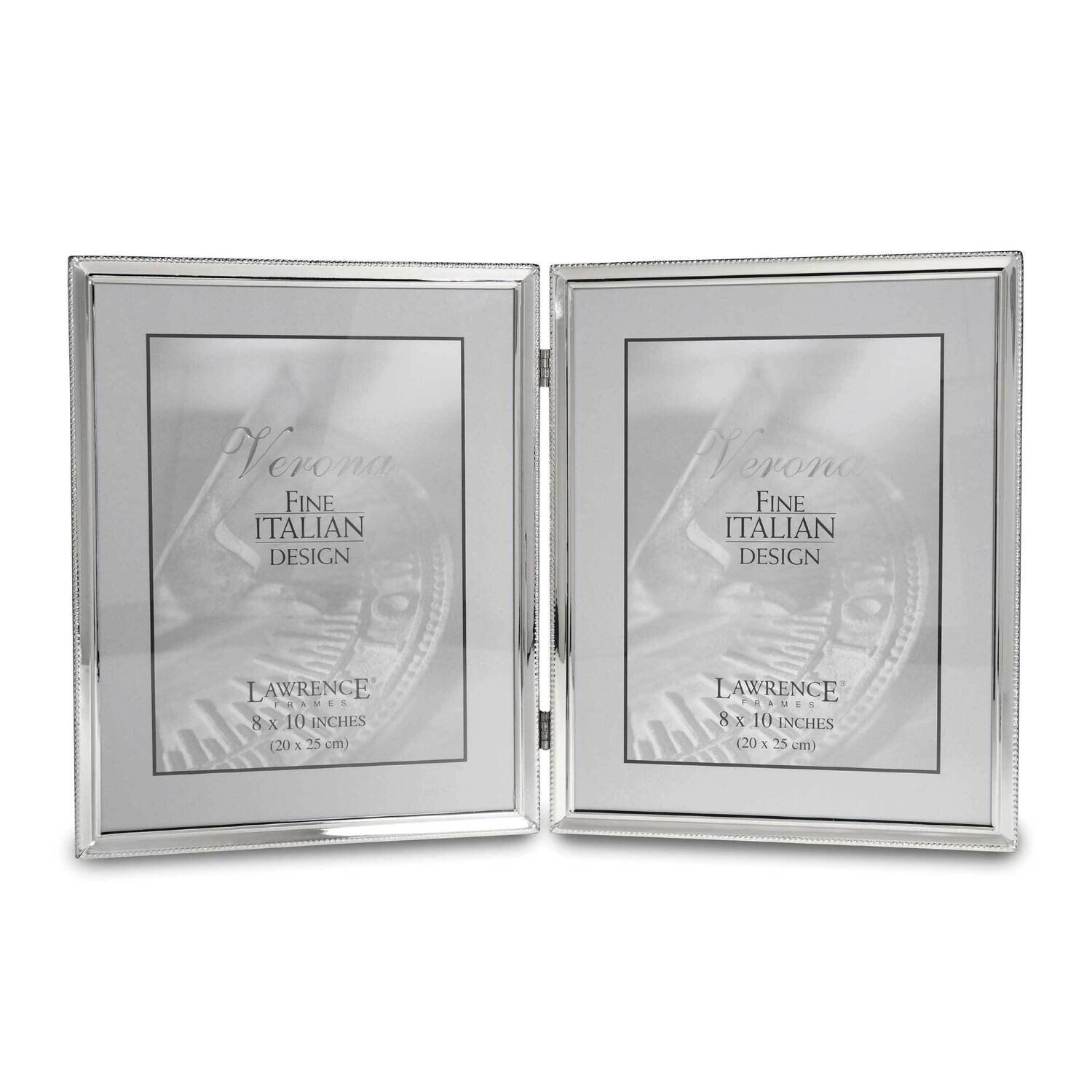 Polished Silver-plated 8 x 10 Inch Hinged Double Picture Frame Bead Border Design GM22291