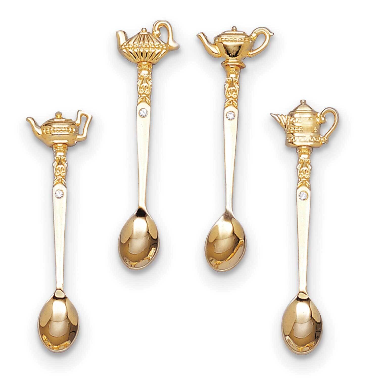 Set of 4 Gold Plated Teapot Spoons with Crystals GM22347, MPN: GM22347, 15227876260