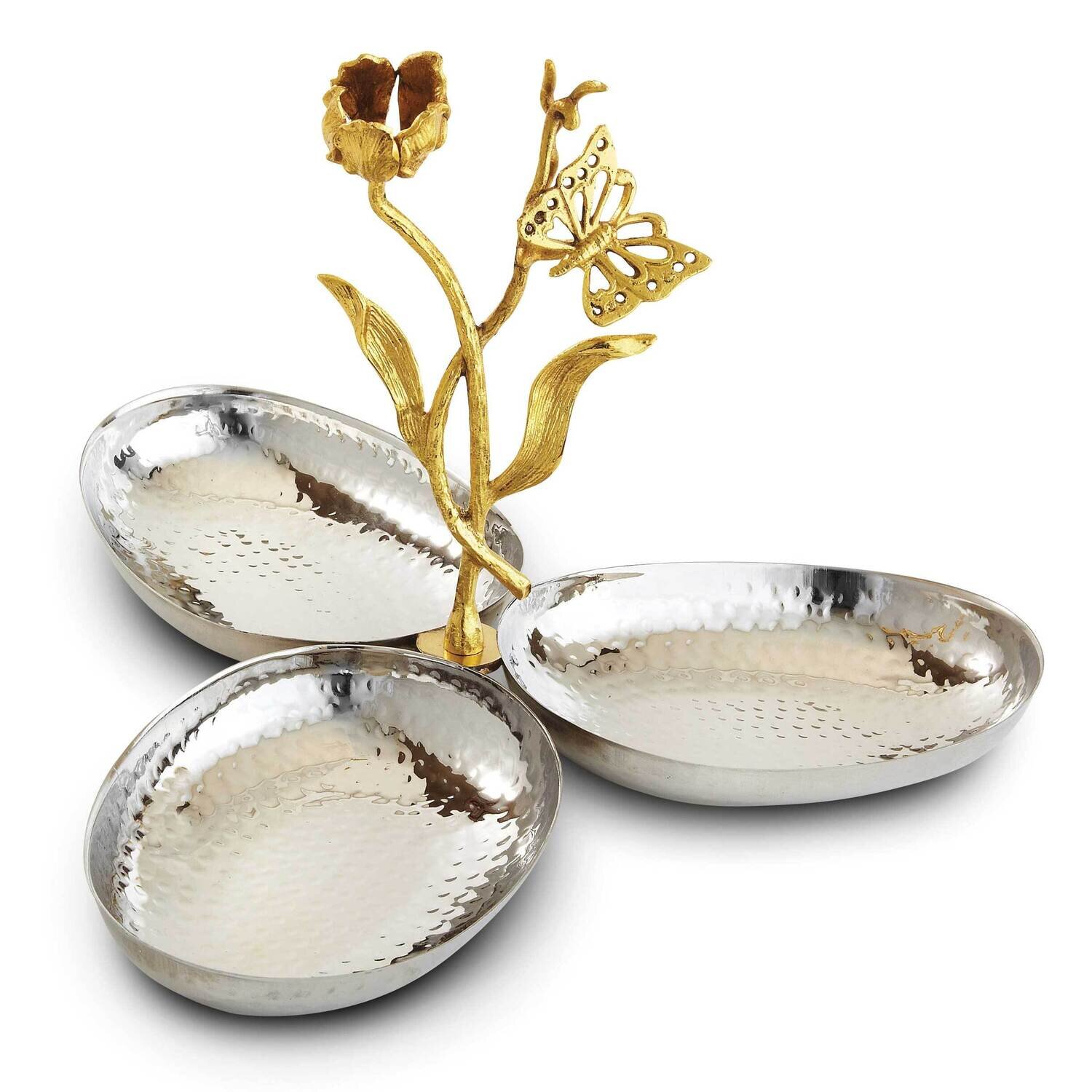 Butterfly Hammered Stainless Steel Triple Dish GM22368