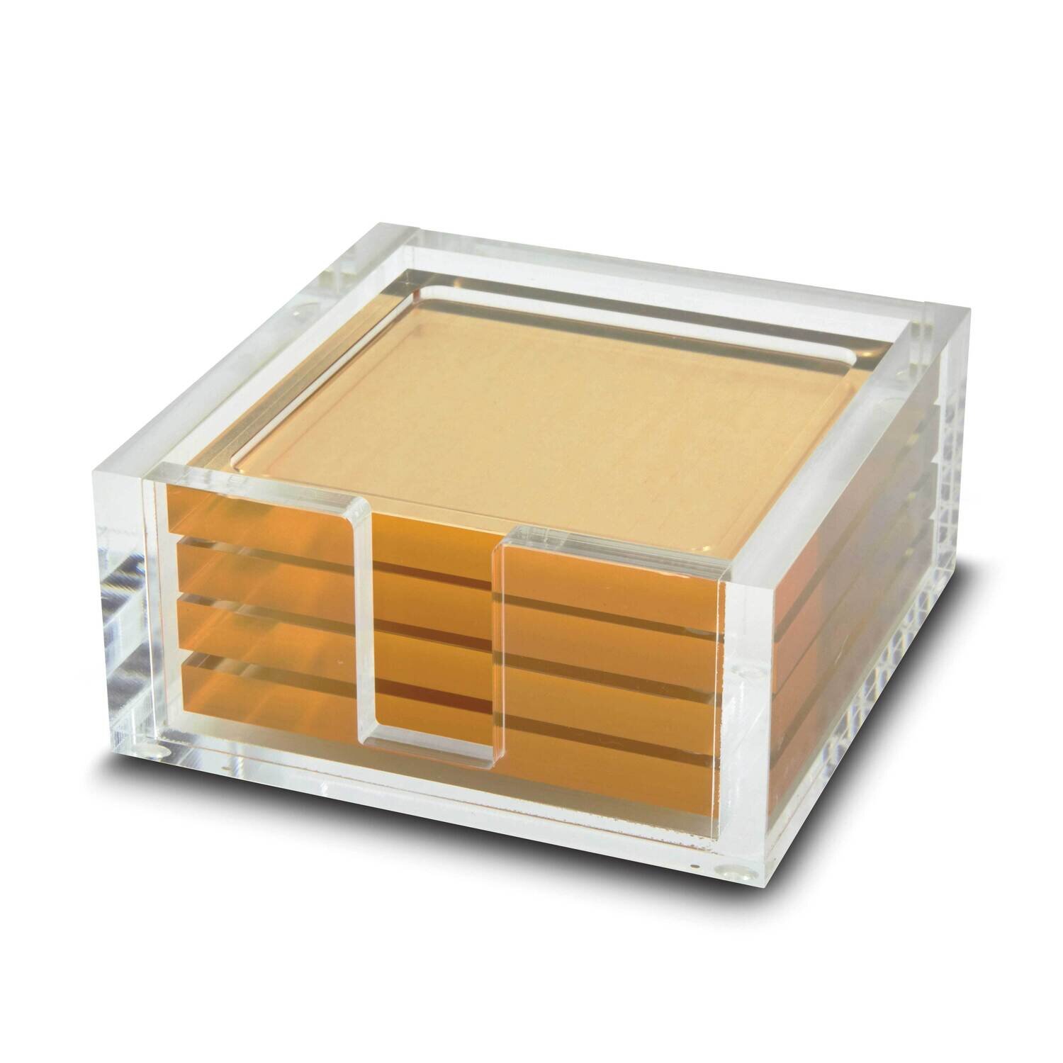 Gold Acrylic 4-Piece Coaster Set with Holder GM22487, MPN: GM22487,