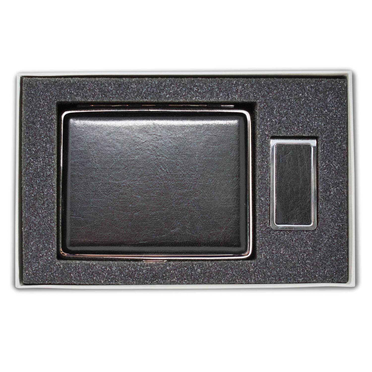 Smooth Black Leather Covered Money Clip 20-Cigarette Case Set GM22585, MPN: GM22585, 788089147105