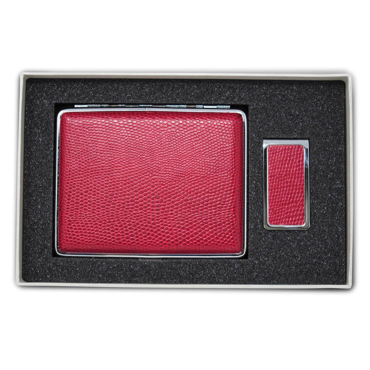 Pebbled Red Leather Covered Money Clip 20-Cigarette Case Set GM22590, MPN: GM22590, 788089147143
