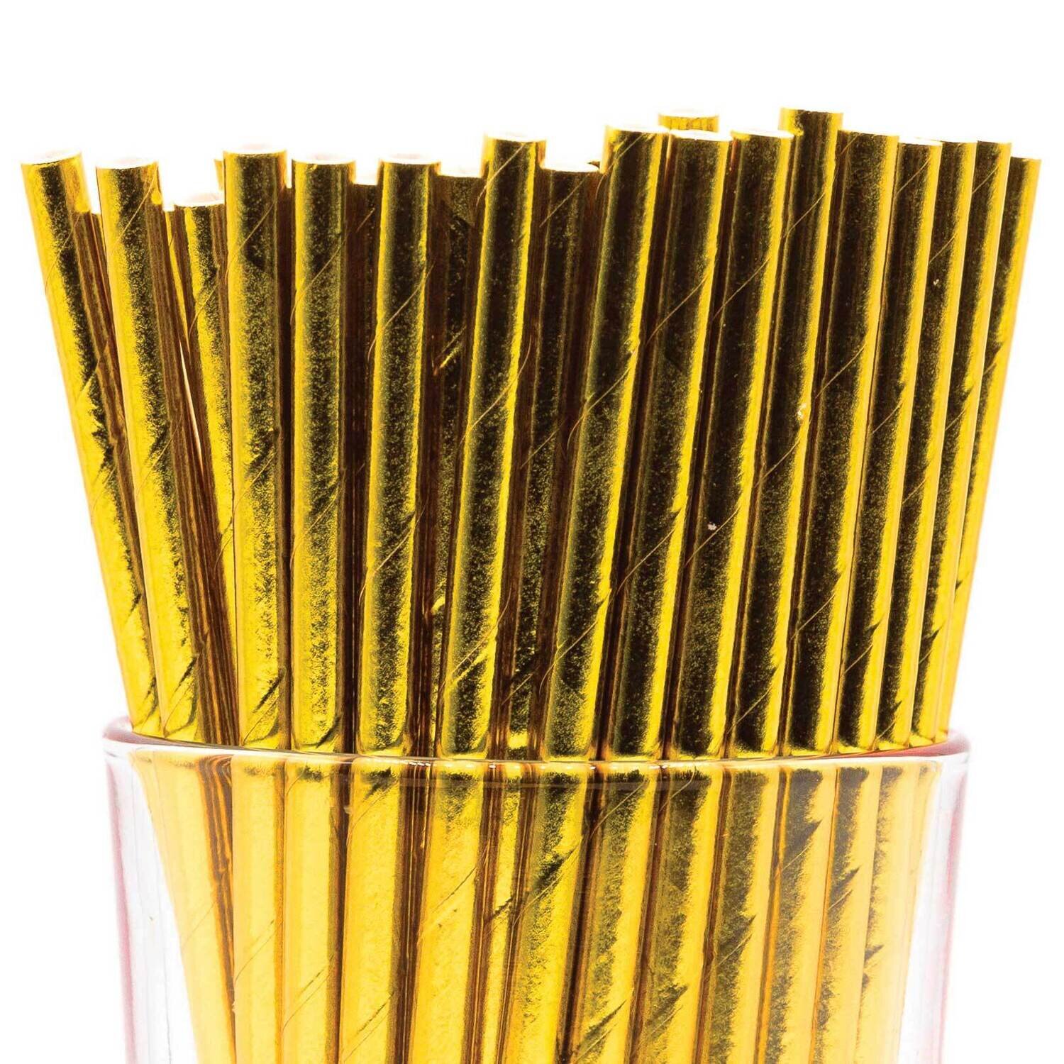 Pack of 150 Shiny Gold Bio-degradable Paper Straws GM22602