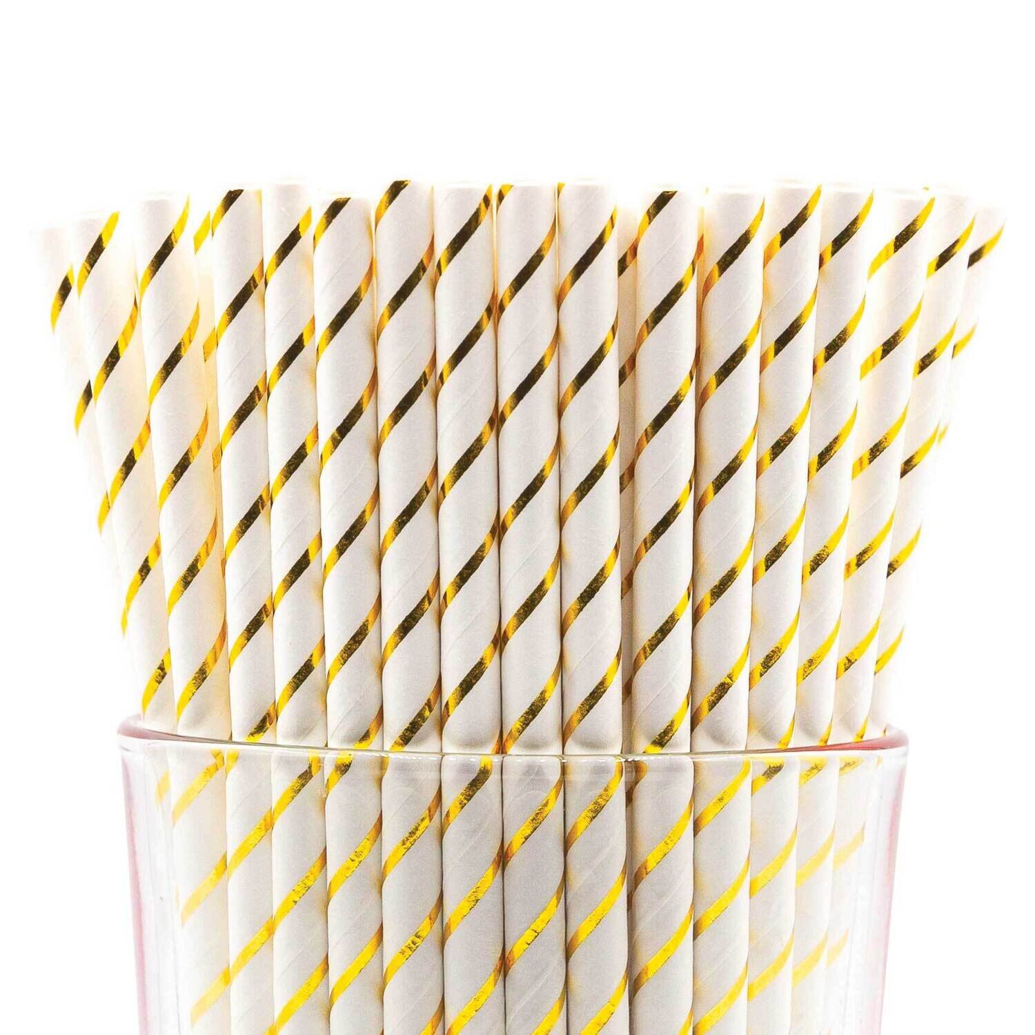 Pack of 150 Shiny Gold Narrow Stripe Bio-degradable Paper Straws GM22606