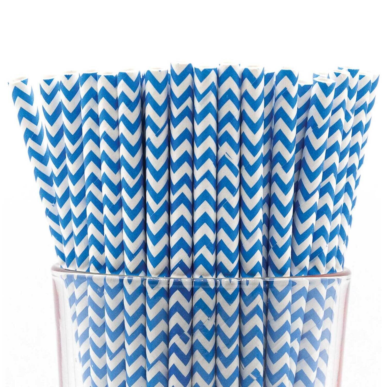 Pack of 150 Blue Chevron Bio-degradable Paper Straws GM22616