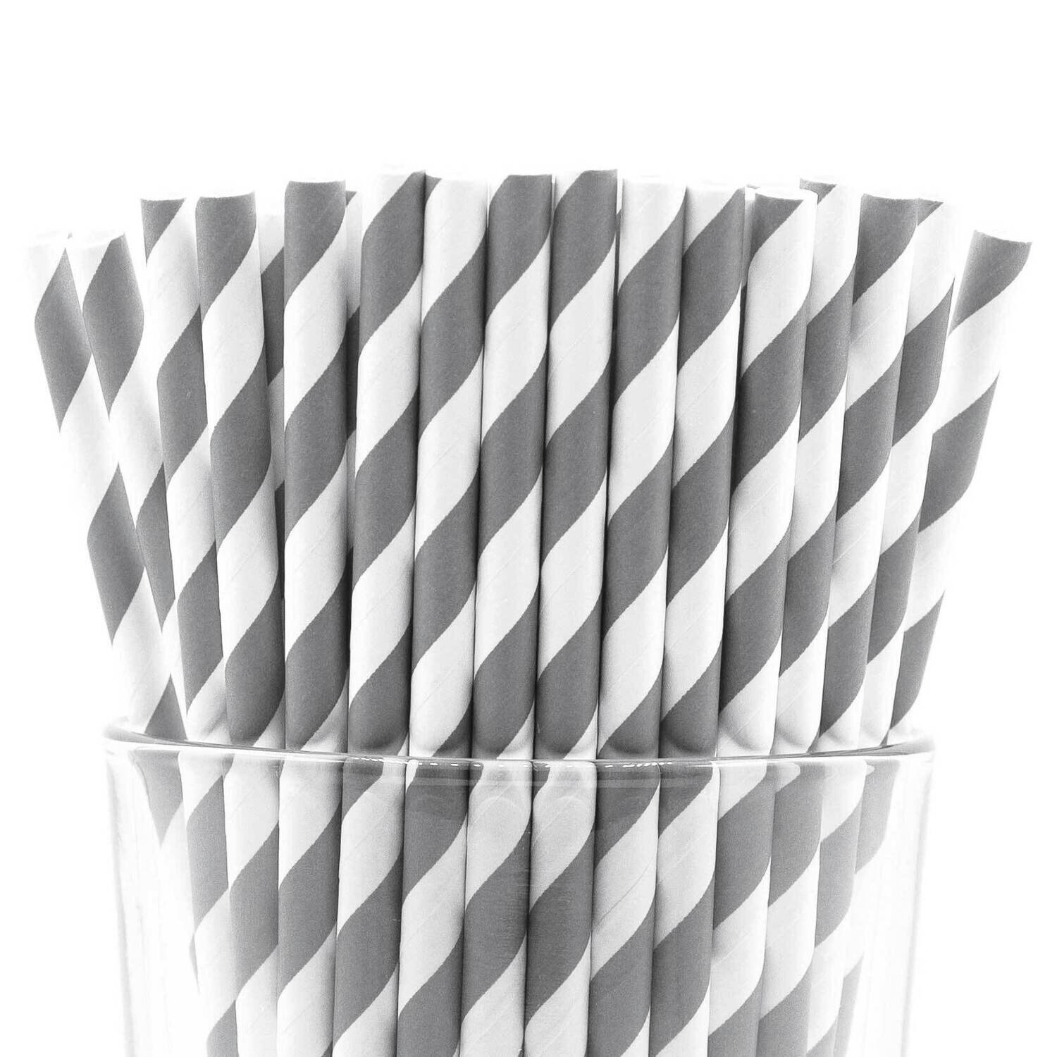 Pack of 150 Gray Wide Stripe Bio-degradable Paper Straws GM22623