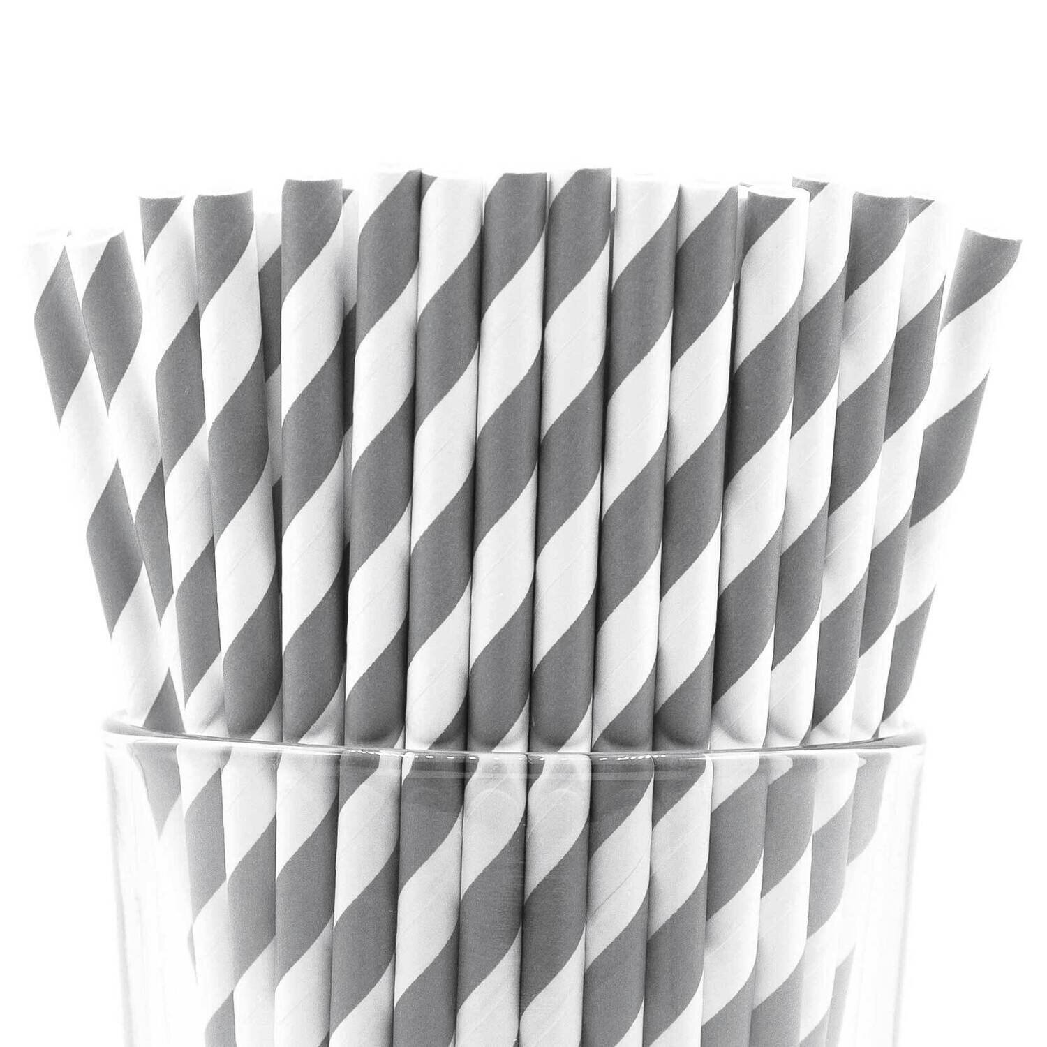 Pack of 150 Gray Wide Stripe Bio-degradable Paper Straws GM22623, MPN: GM22623, 788089151140