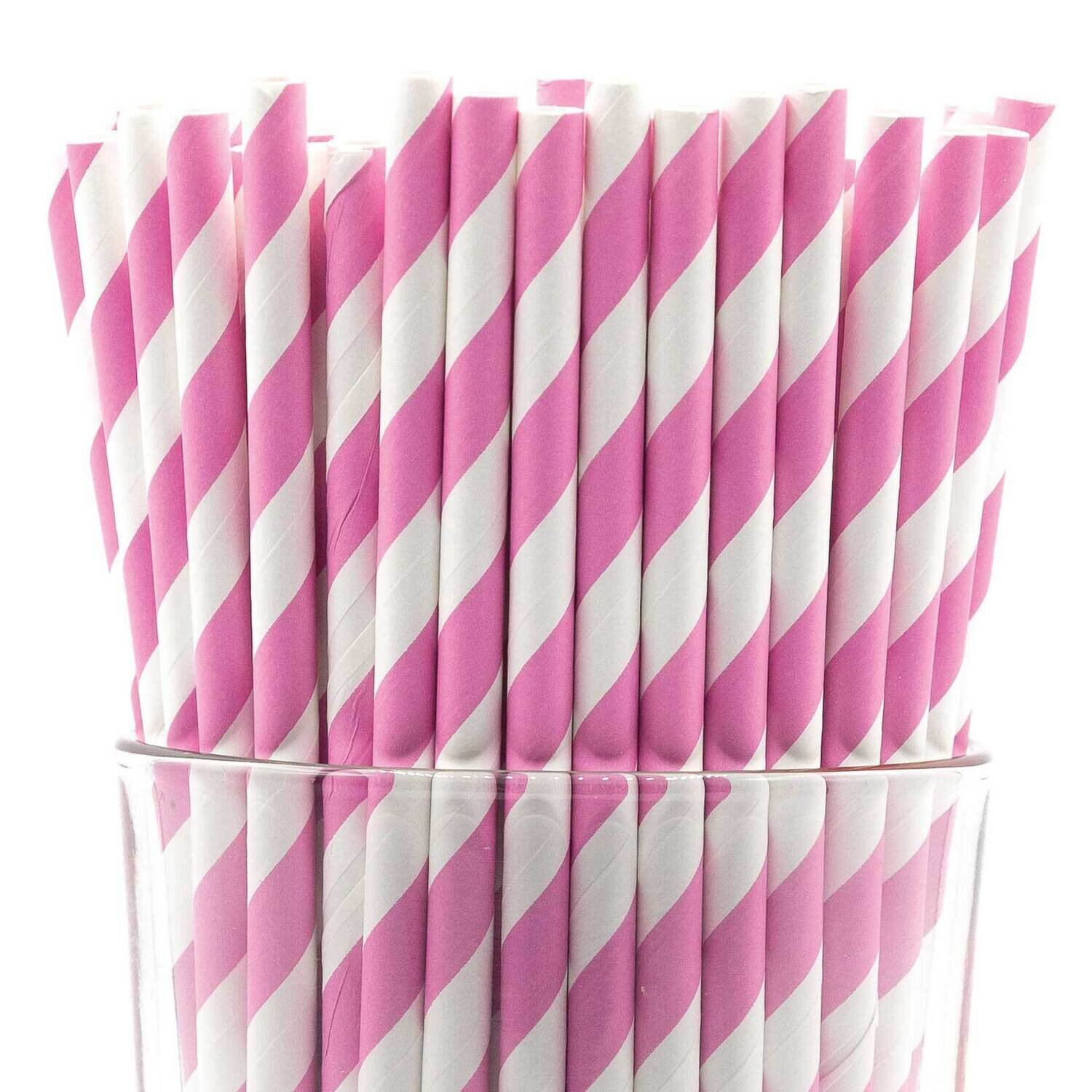 Pack of 150 Pink Wide Stripe Bio-degradable Paper Straws GM22627