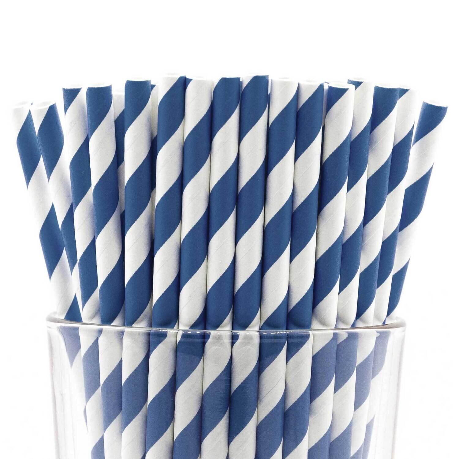 Pack of 150 Navy Wide Stripe Bio-degradable Paper Straws GM22629