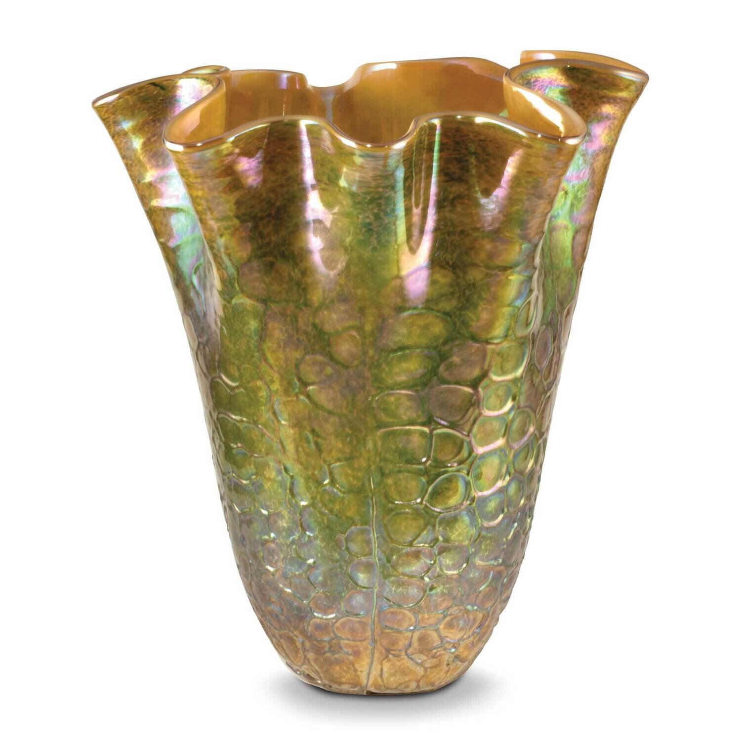 10.25 x11.75 Prismatic Art Glass Ruffle Vase GM22698