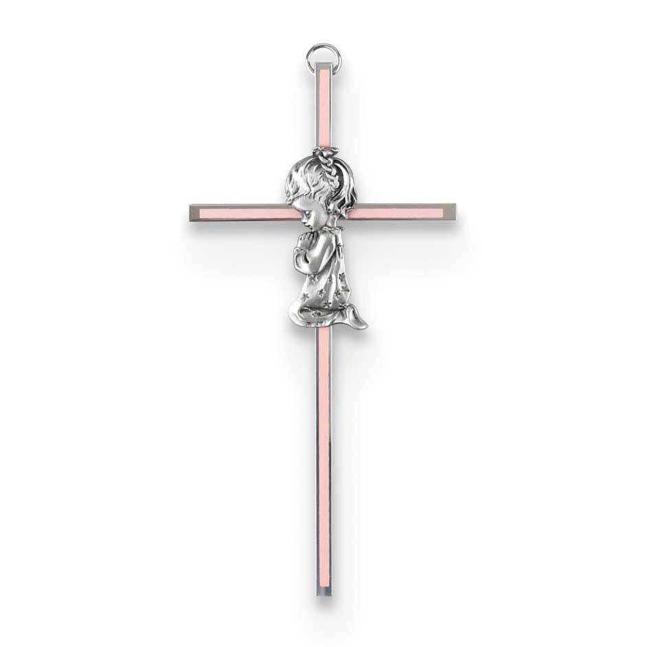 Silver-tone Metal Praying Girl Pink Enamel Wall Cross GM22838