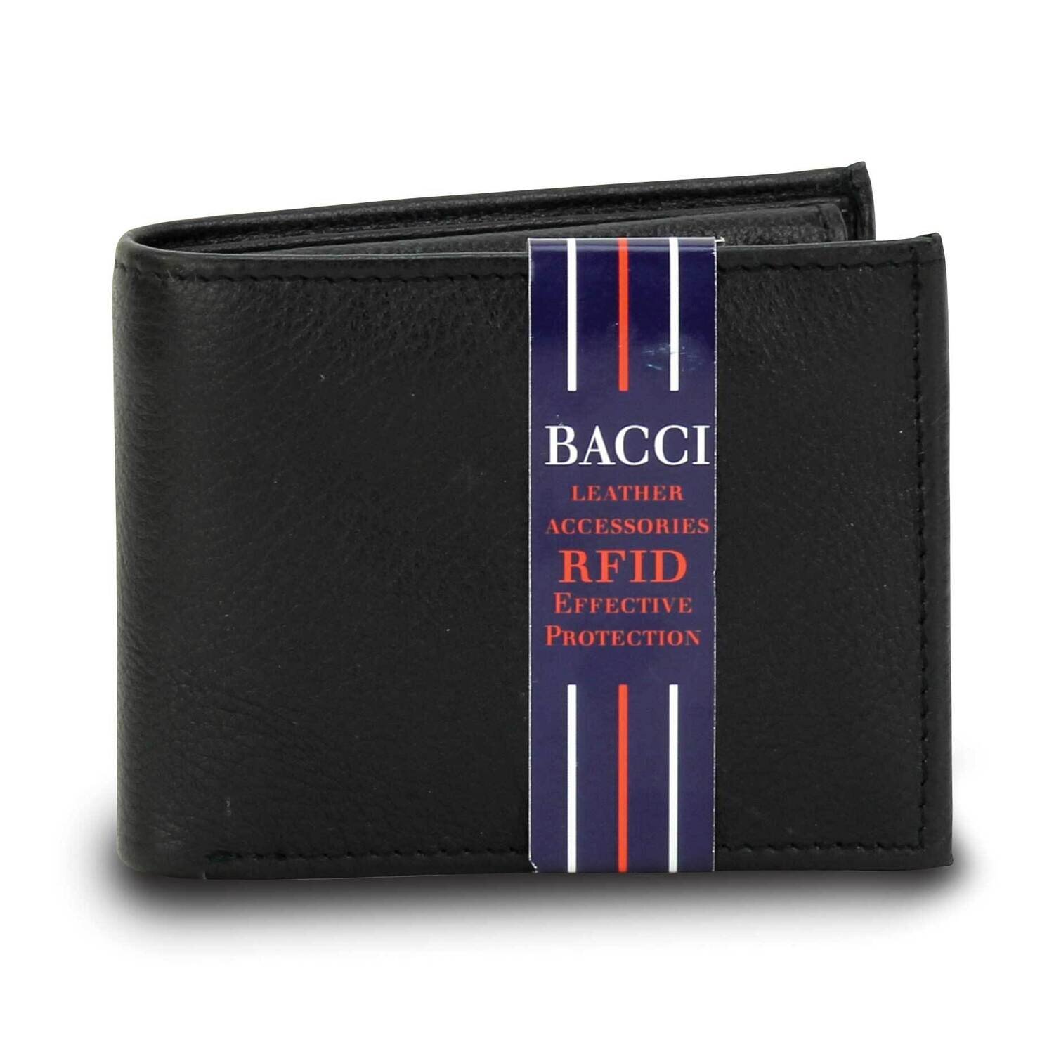 Black Cowhide Bifold with Two Flaps RFID Wallet GM23263, MPN: GM23263,