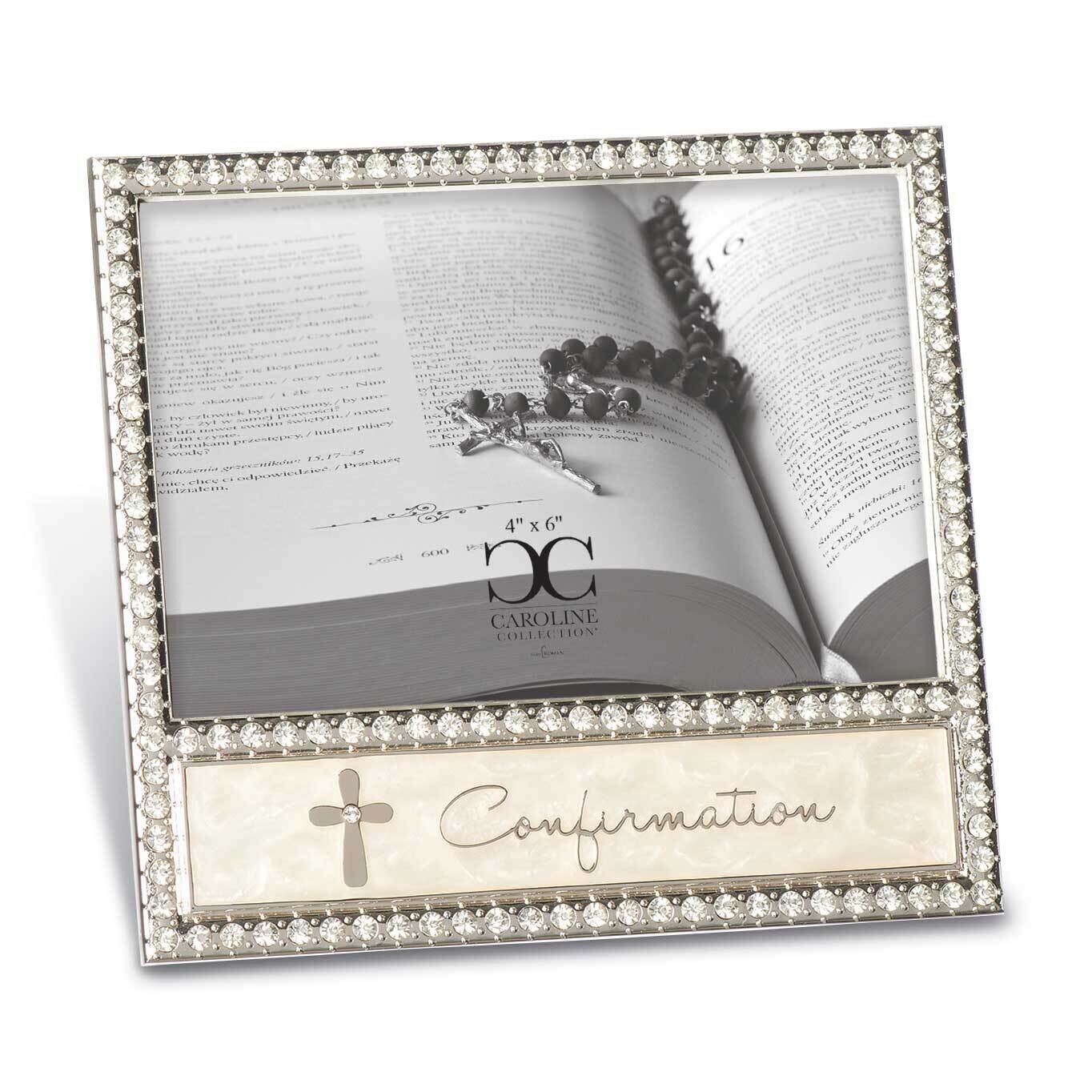 Silver-tone Ivory Enamel Confirmation 4 x 6 Inch Picture Frame with Rhinestones GM23583
