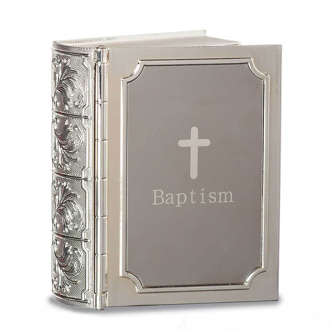 Silver-tone Ivory Enamel Baptism Bible Keepsake Box GM23593