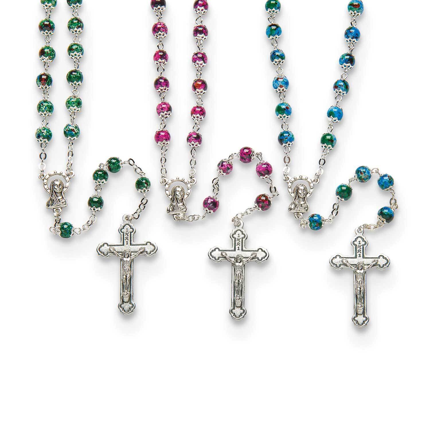 Set of 3 Marbled Bead Rosary Green, Blue and Pink GM23693