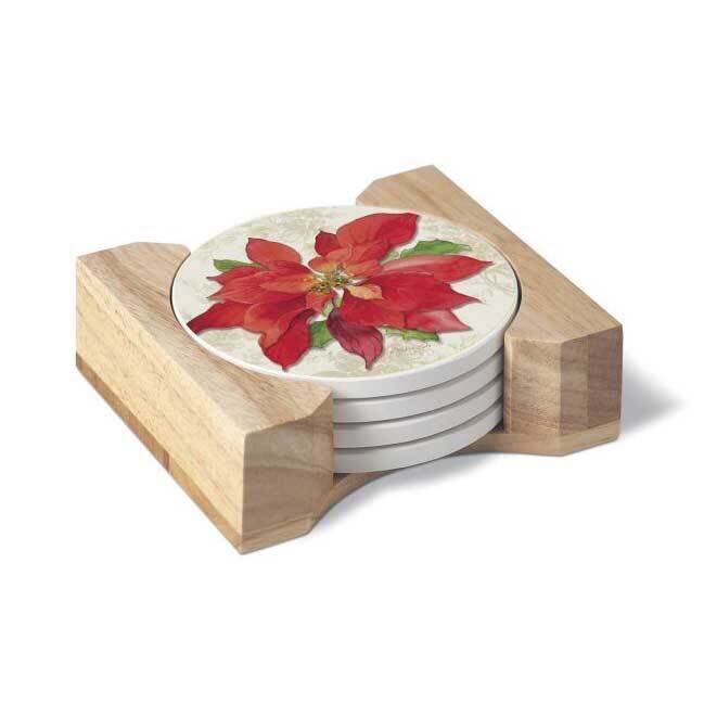 Grand Poinsettia Set of Four Coasters with Holder GM23849