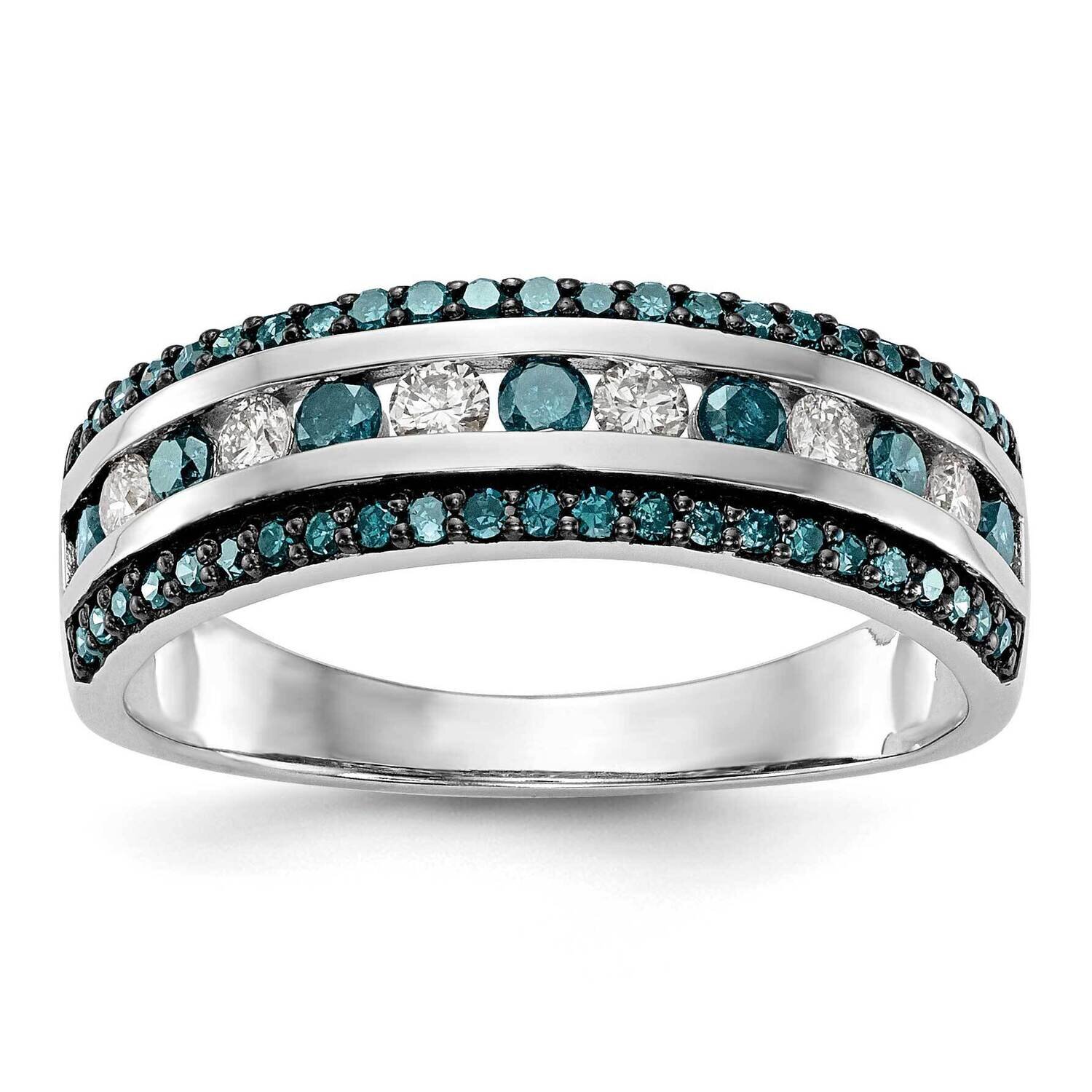 Blue &amp; White Diamond Band 14k White Gold RM3443B-BD-073-WAA, MPN: RM3443B-BD-073-WAA,