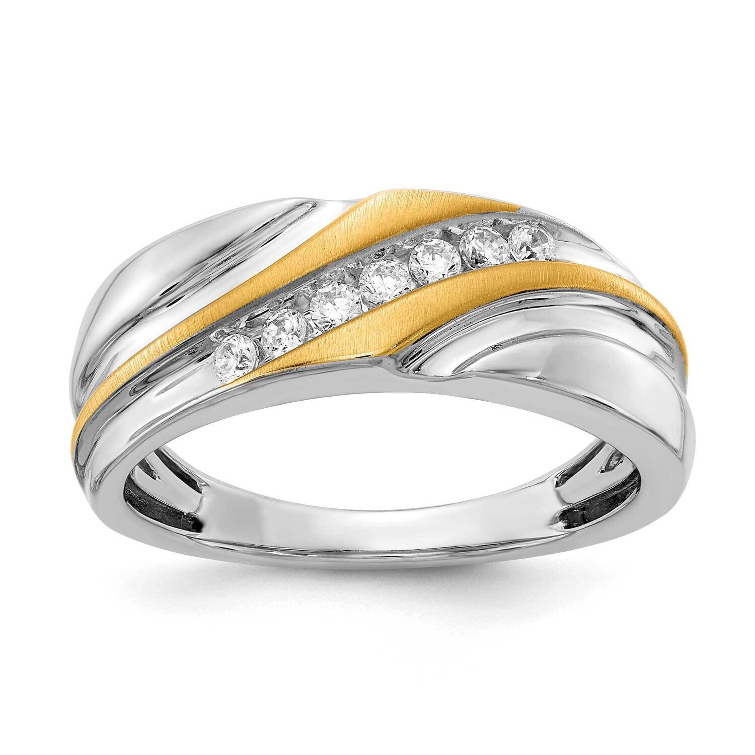 Diamond Men's Ring, SATIN: UP&DOWN 14k White & Yellow Gold RM3680B-025-WYAA