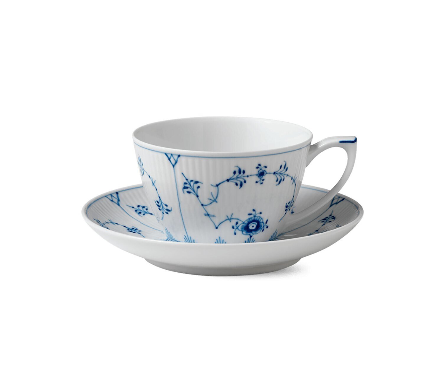 Royal Copenhagen Blue Fluted Plain Tea Cup &amp; Saucer 9.25Oz 1016757