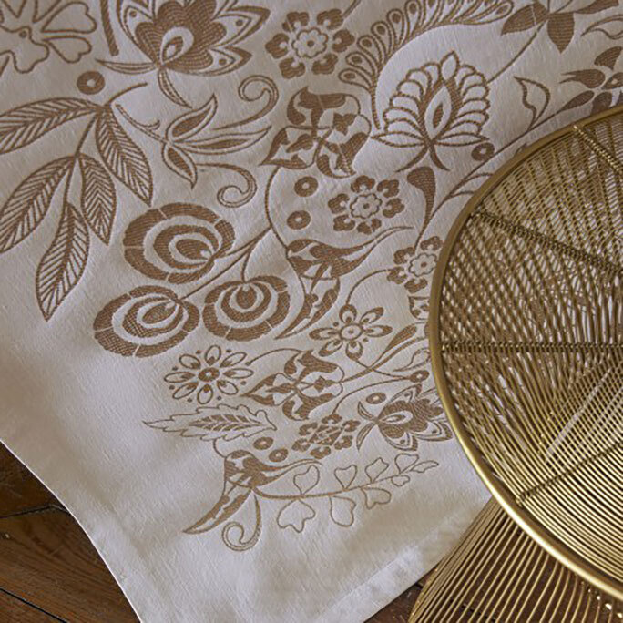 Le Jacquard Francais Haute Couture Gold Tablecloth 69 x 69 Inch 25816