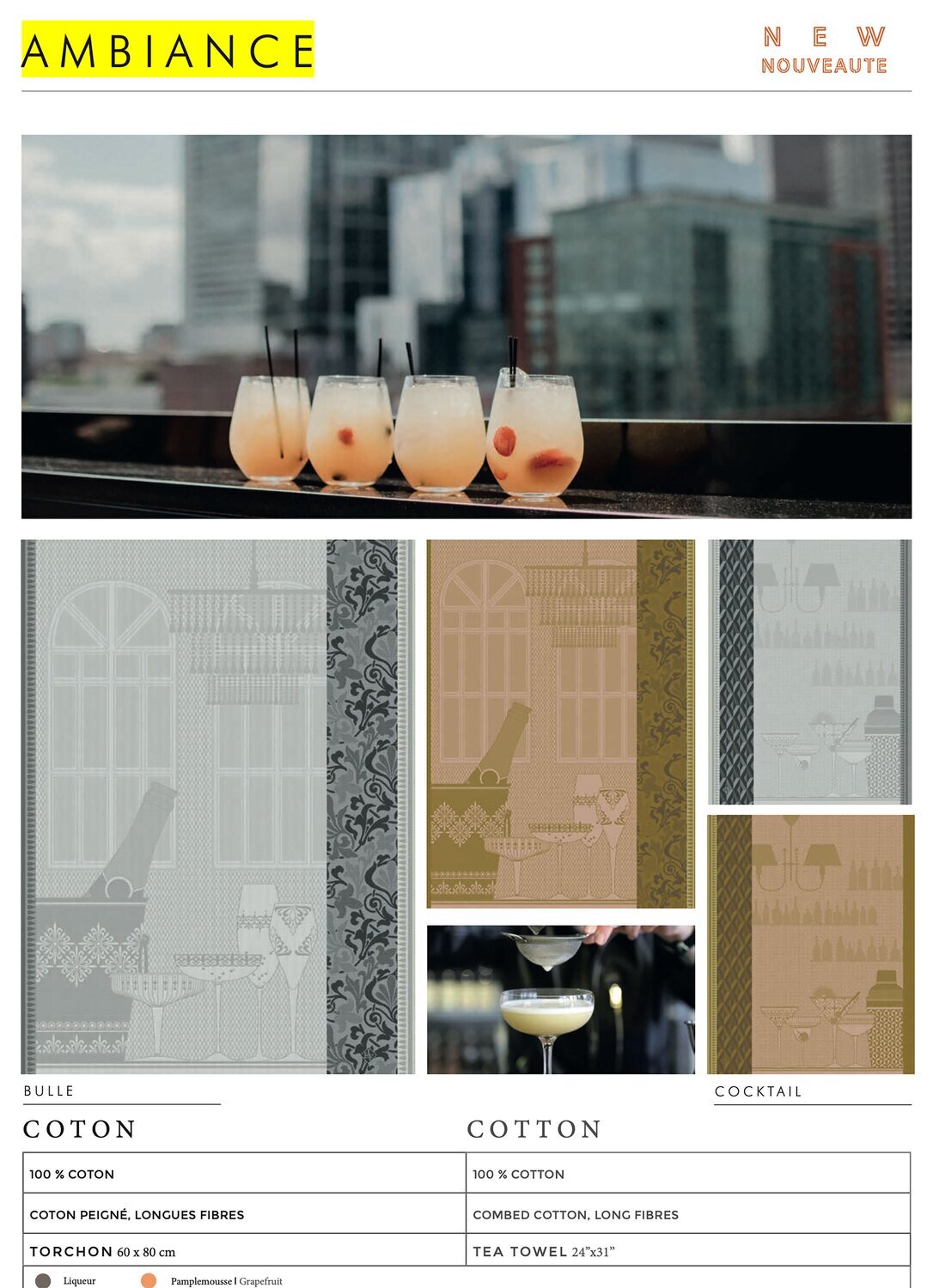 Le Jacquard Francais Ambiance Bulle  Grapefruit Tea Towel 24 x 31 Inch 26072 Set of 4, MPN: 26072, …