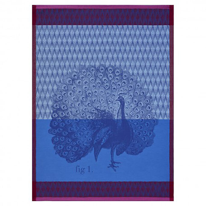 Le Jacquard Francais Planche Animaliere Paon Azure Tea Towel 24 x 31 Inch 25630 Set of 4