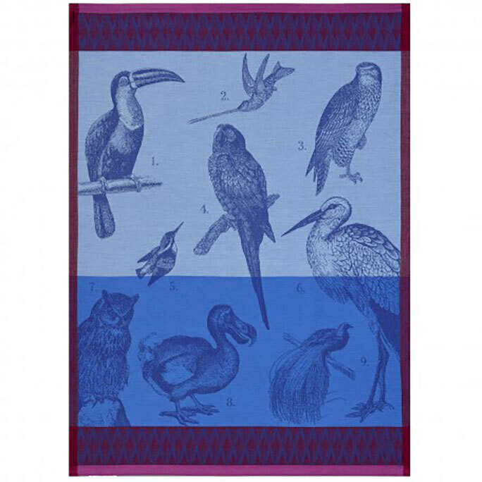 Le Jacquard Francais Planche Animaliere Voliere Azure Tea Towel 24 x 31 Inch 25627 Set of 4