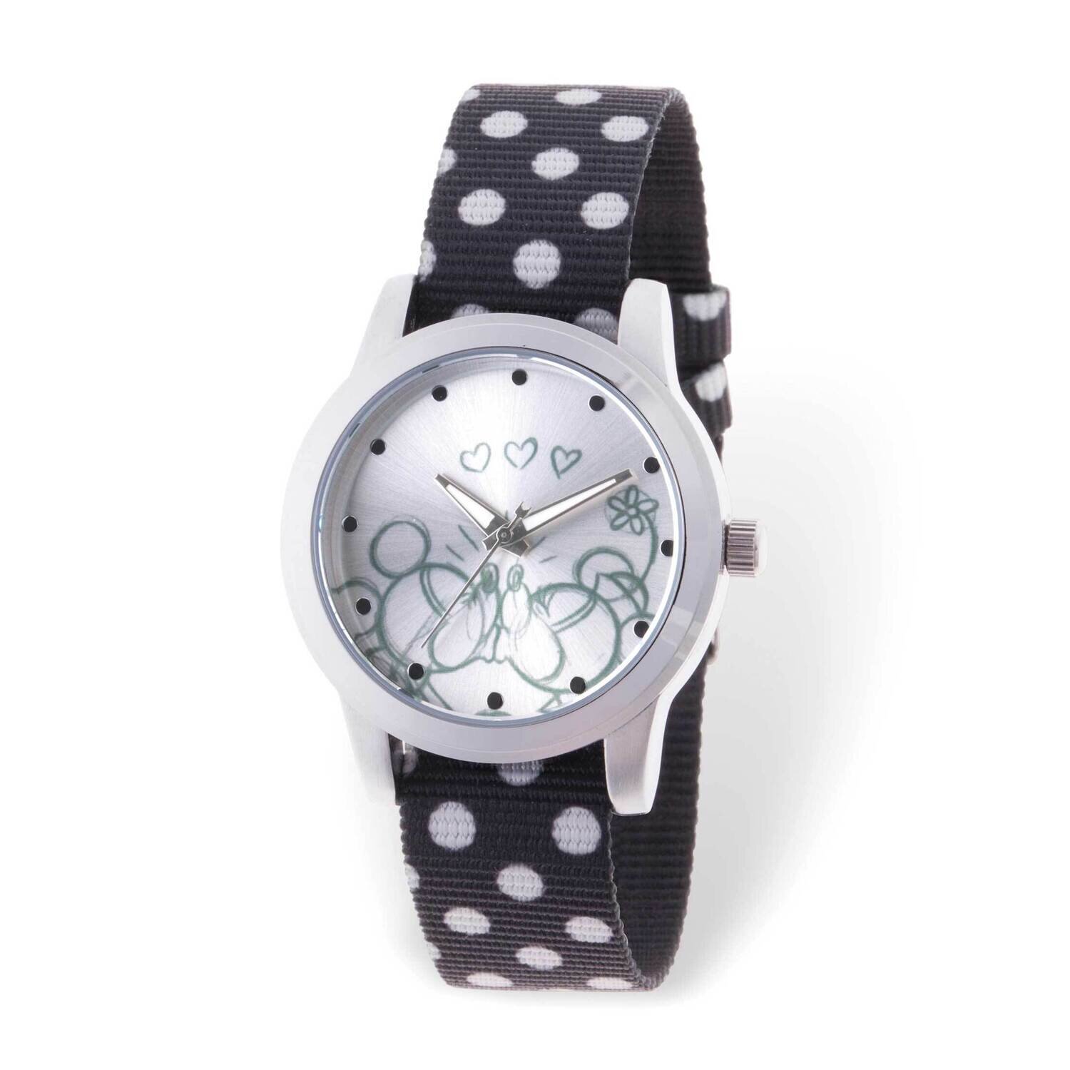 Disney Minnie/Mickey Mouse Silver-tone Black Nylon Band Adult Watch XWA6180, MPN: XWA6180, 84288511…