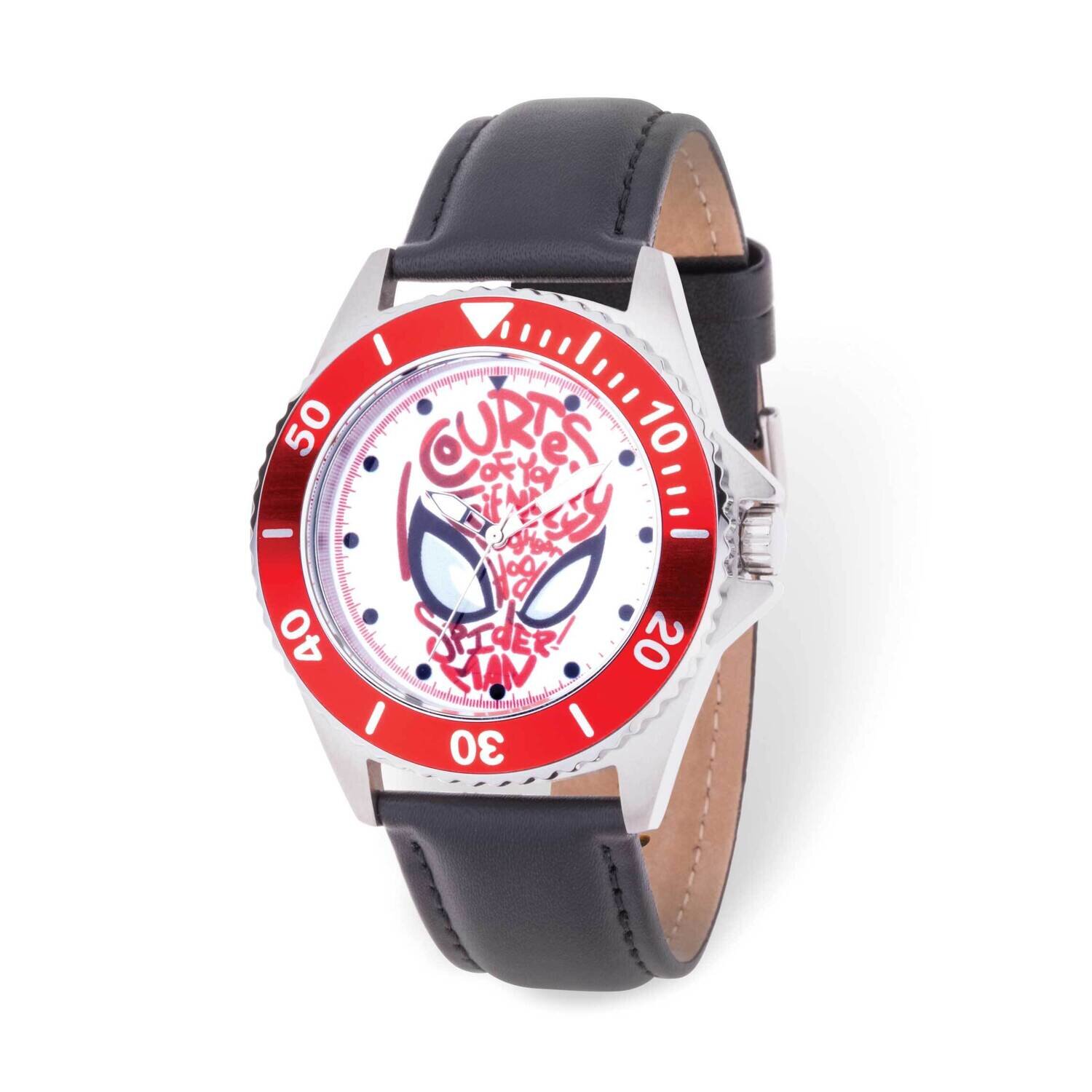 Marvel Spider-Man Mens Stainless Steel Red Bezel Black Leather Watch XWA6265, MPN: XWA6265, 8428851…