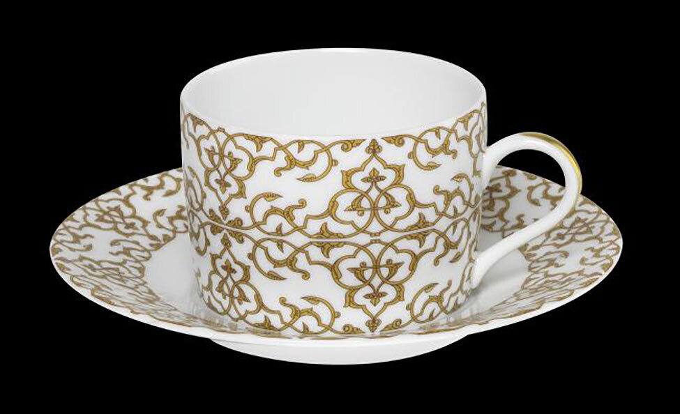 J. Seignolles Alhambra Gold Tea Cup and Saucer JS17222, MPN: JS17222,