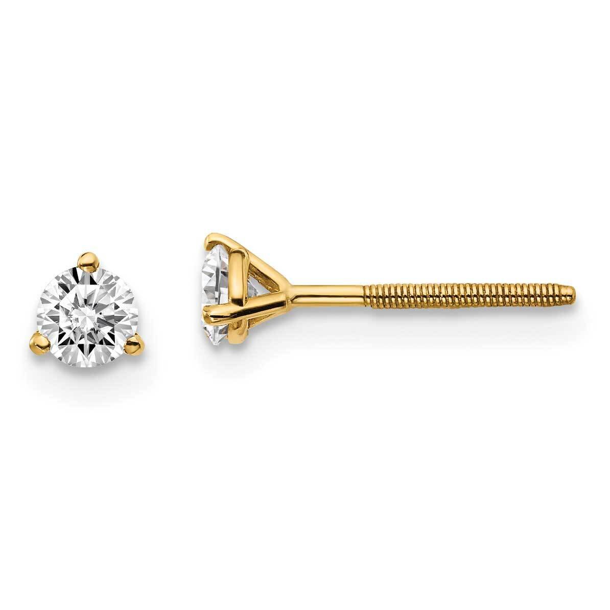 1/3ctw Cert. VS/SI D E F Lab Grown Diamond 3 Prong Screwbk Earrings 14k Yellow Gold EM1007S-033C-LD